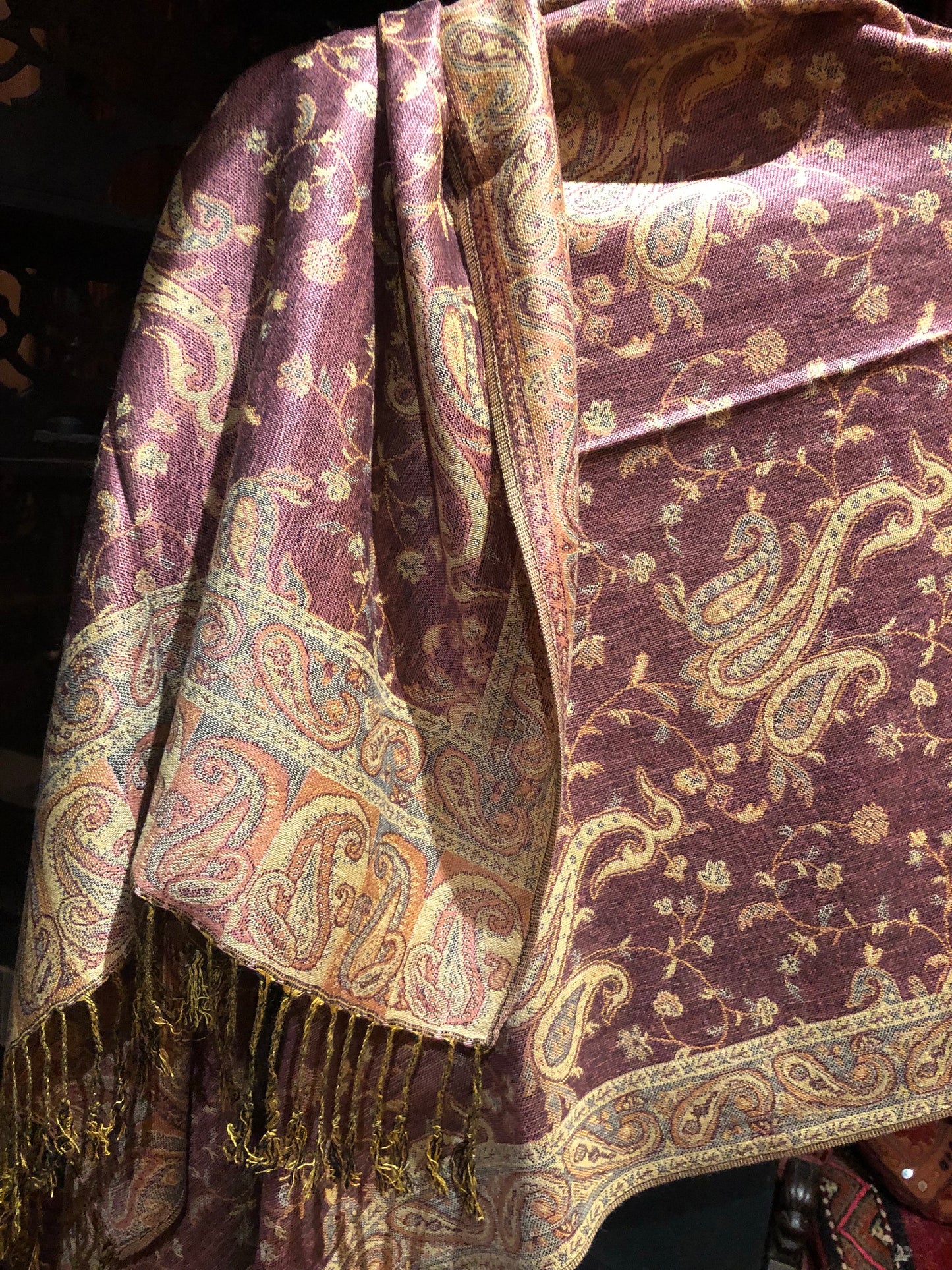 Pink Vintage Paisley Brocade Pashmina Scarf Wrap