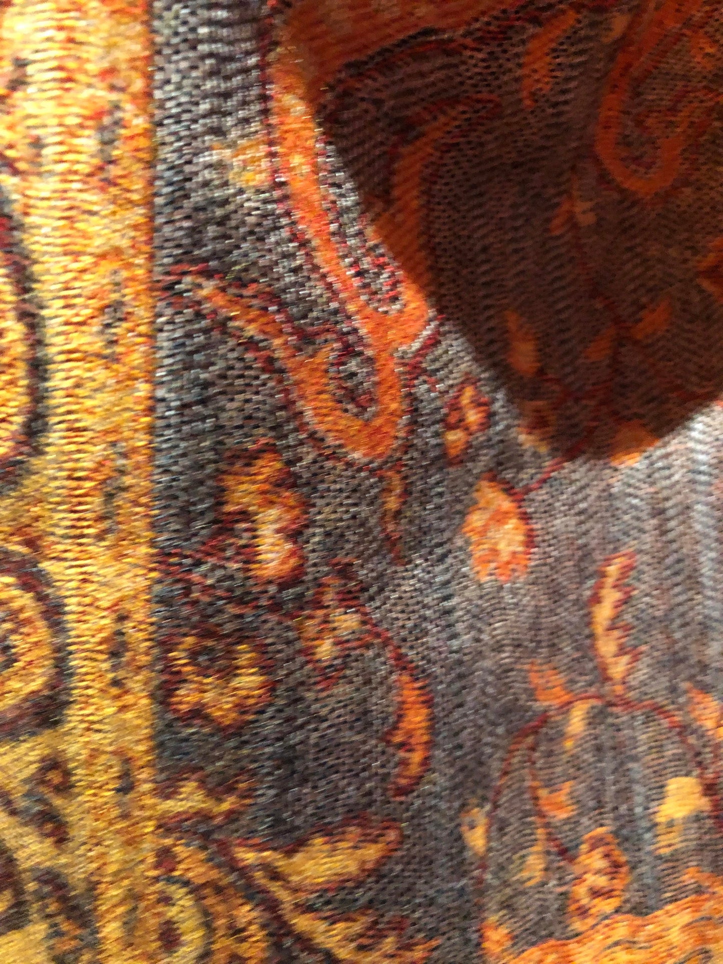 Vintage Orange Burgundy Paisley Brocade Pashmina Scarf Wrap