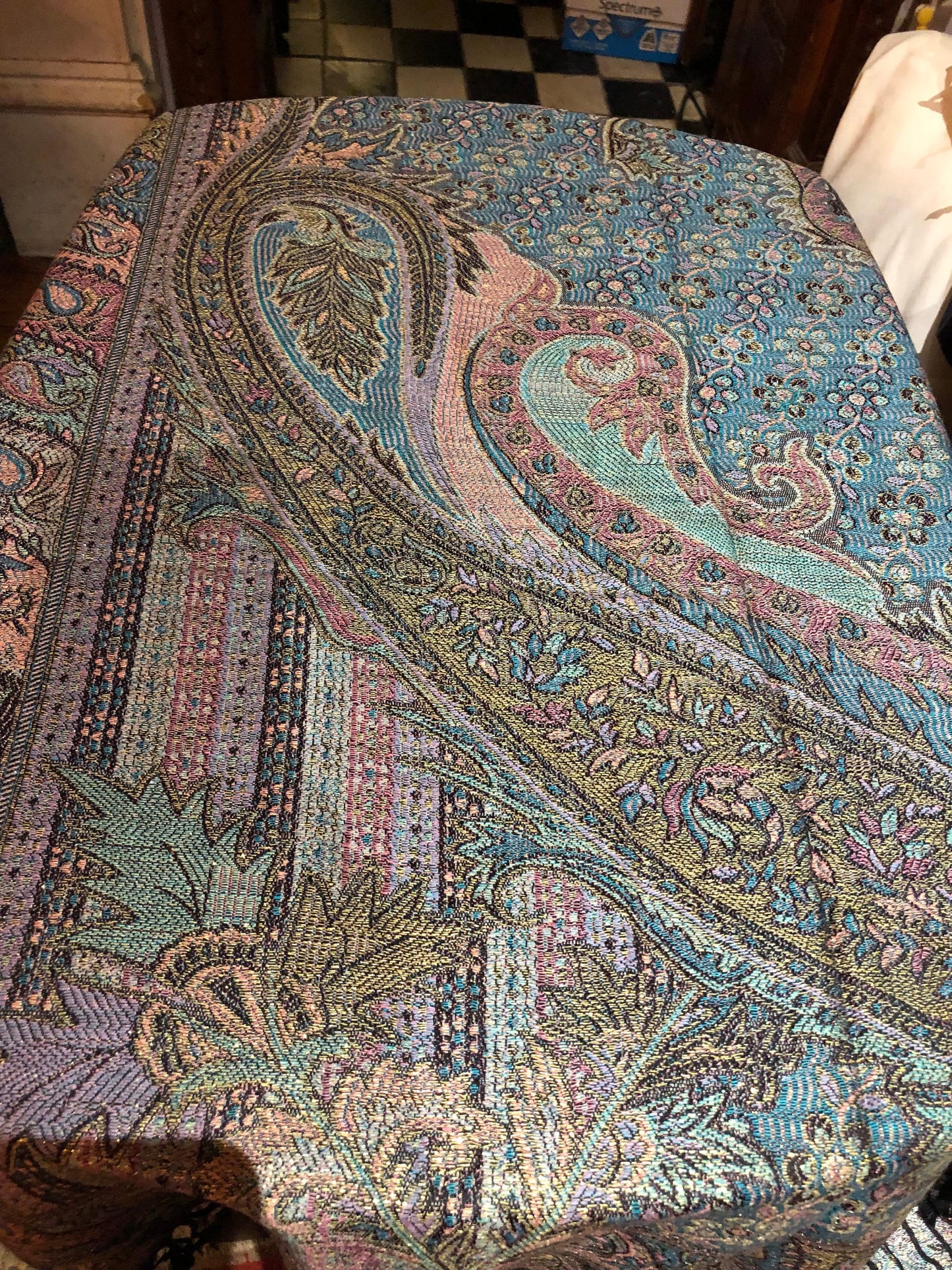 Vintage Pastel Golden Paisley Brocade Pashmina Scarf Wrap Shawl