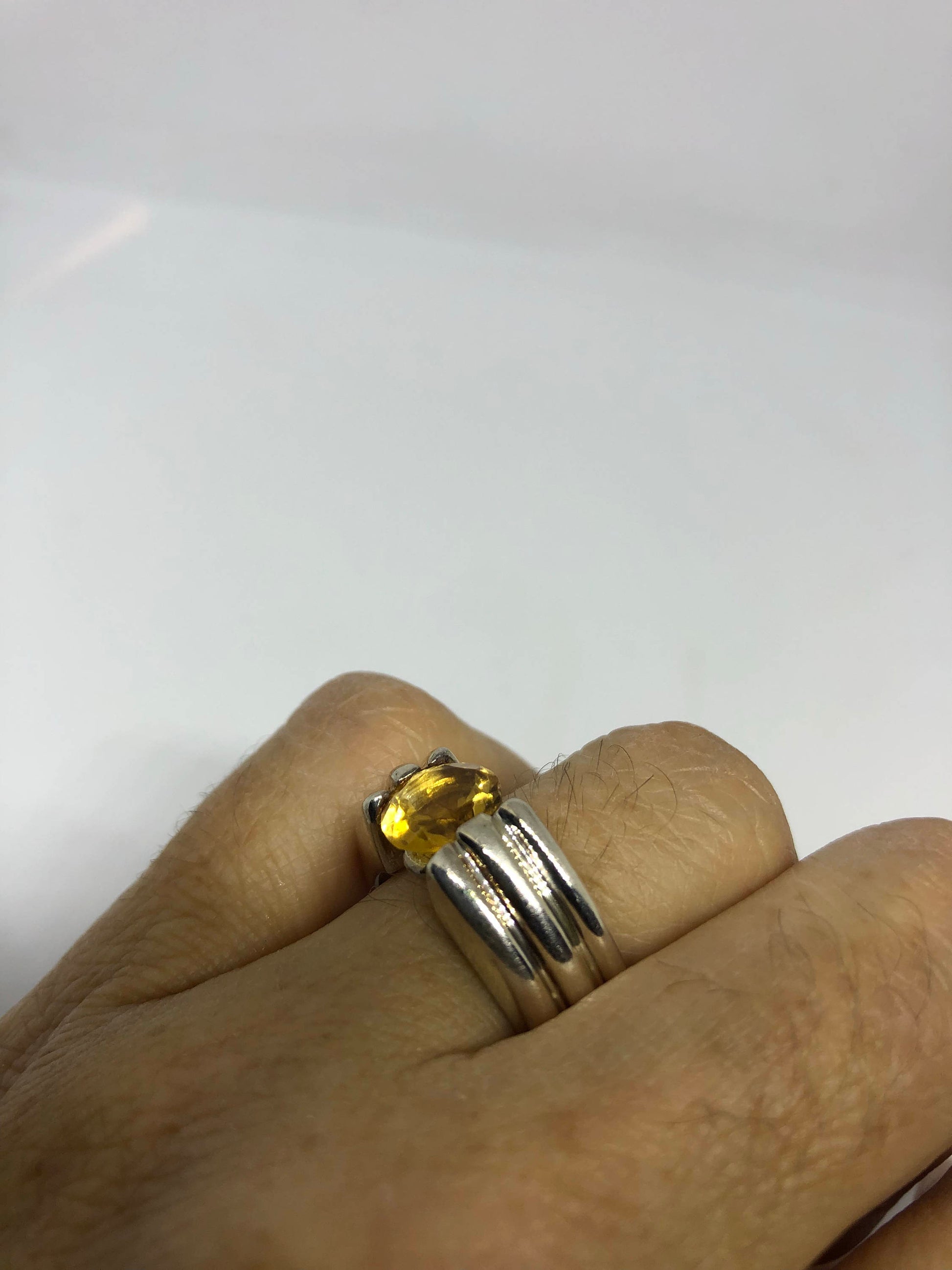 Vintage Golden Citrine Ring Deco 925 Sterling Silver