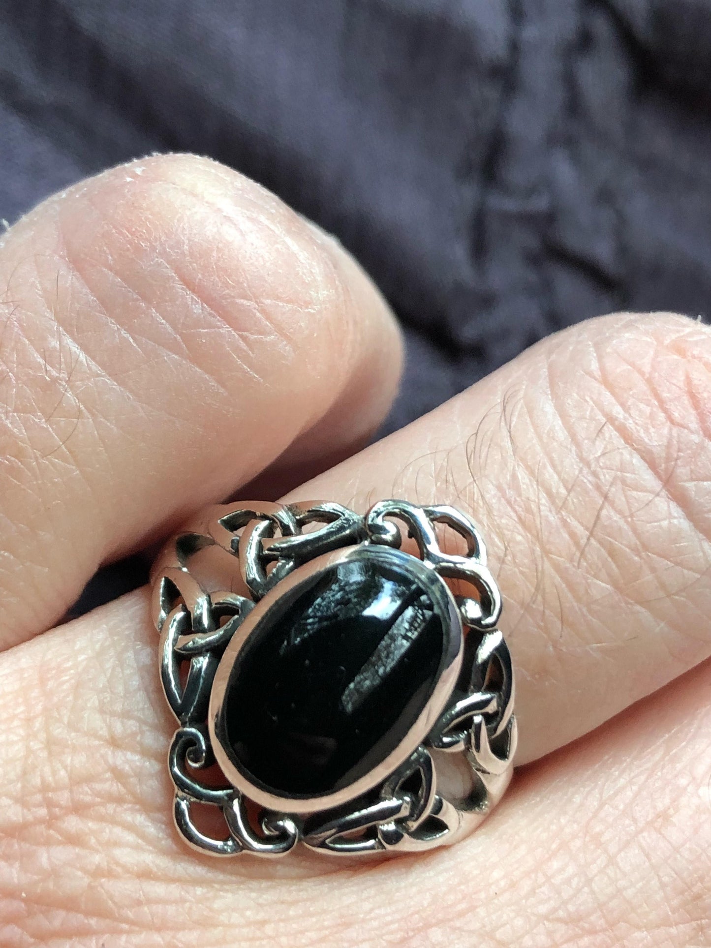 Vintage Celtic Genuine Black Onyx 925 Sterling Silver Ring