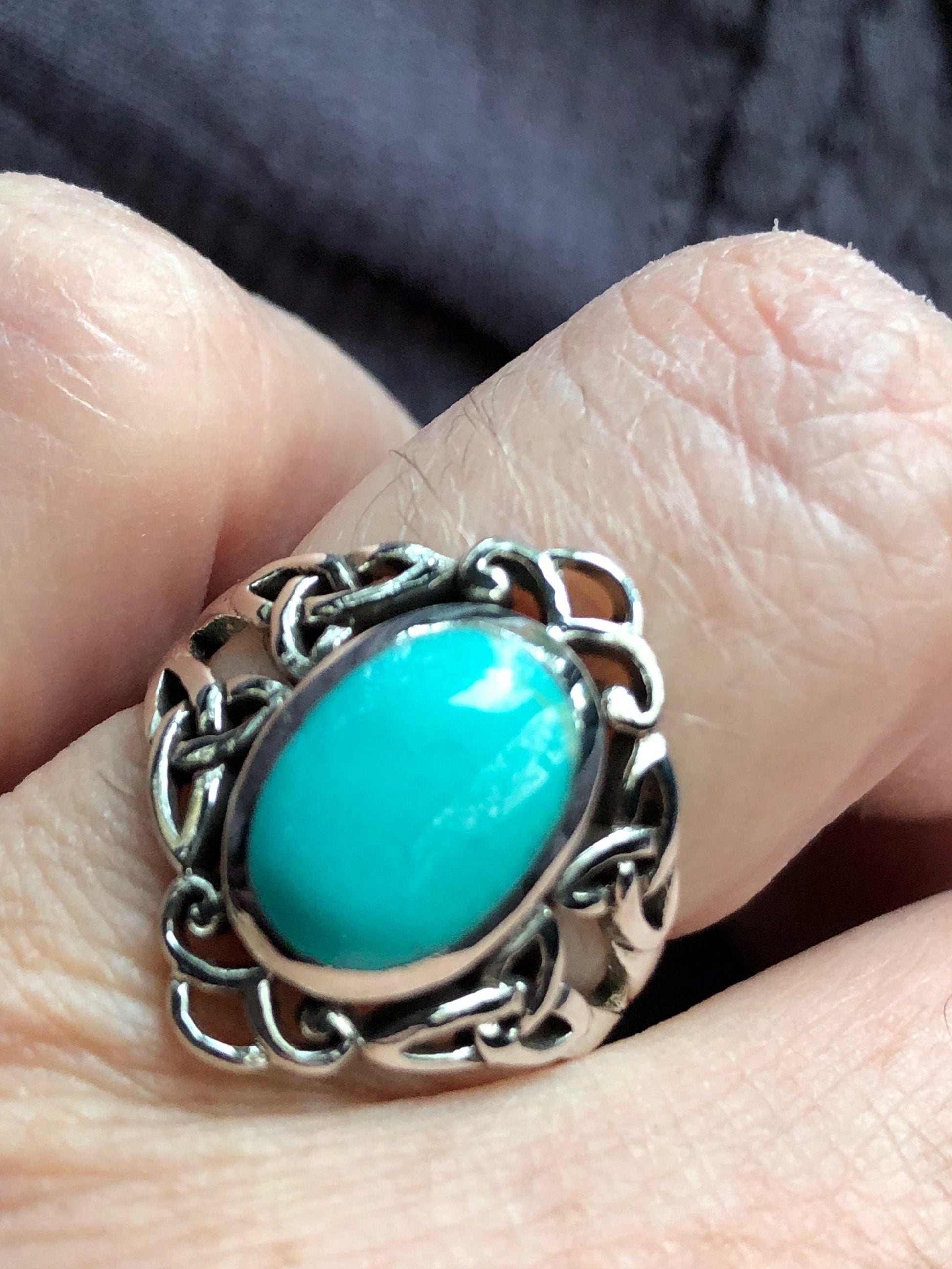 Vintage Turquoise Gemstone 925 Sterling Silver Celtic Ring