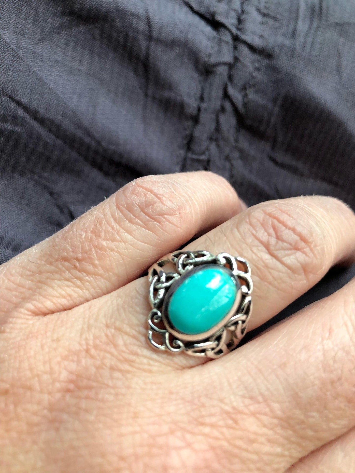 Vintage Turquoise Gemstone 925 Sterling Silver Celtic Ring