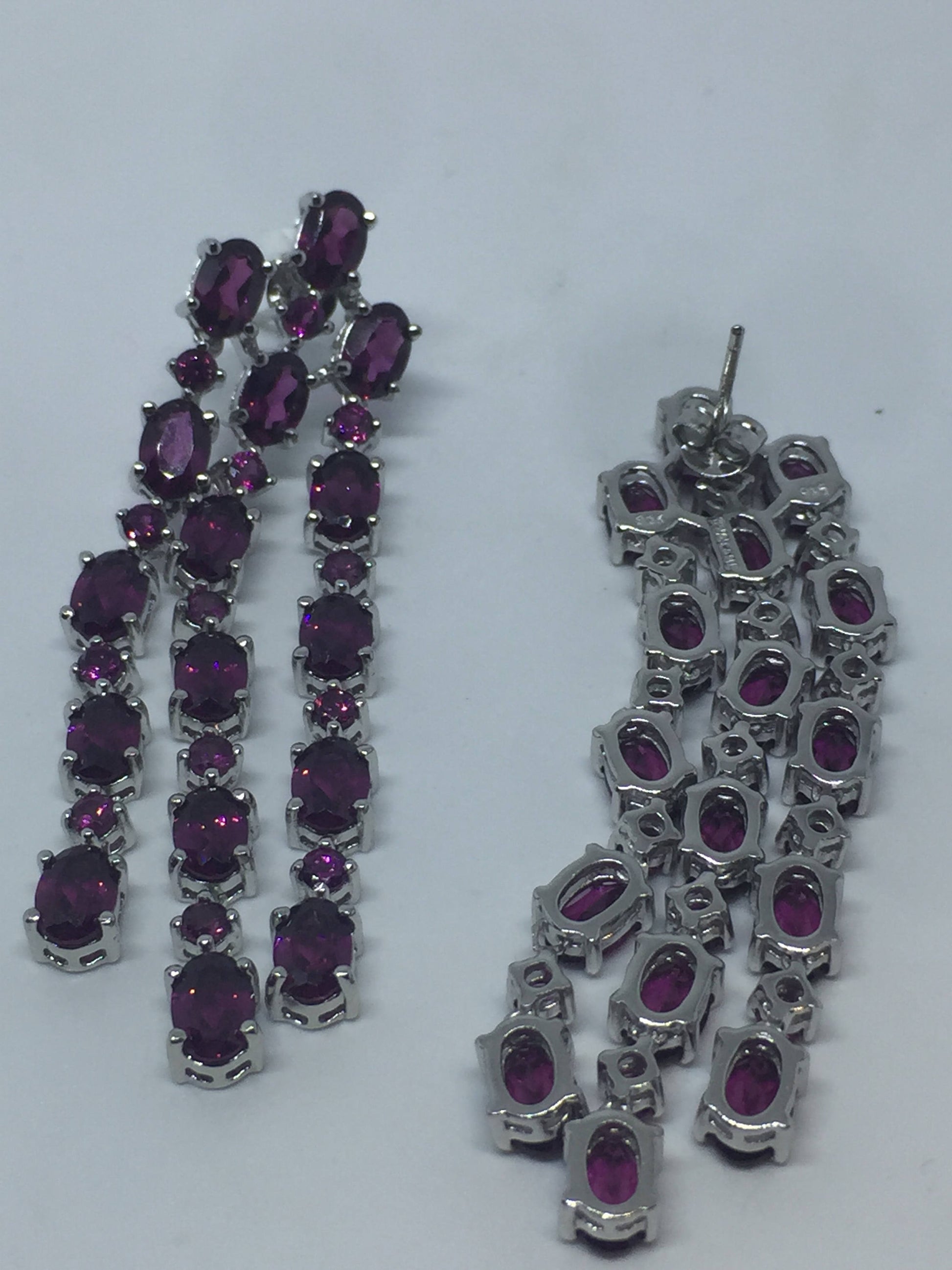 Vintage Red Tourmaline 925 Sterling Silver Chandelier Earrings