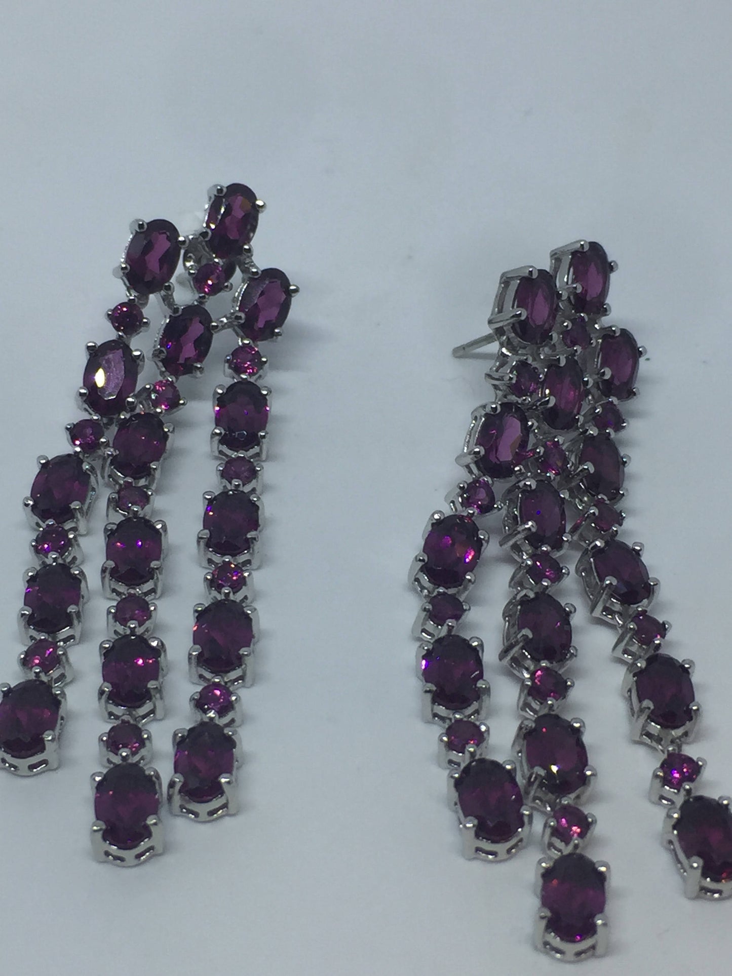 Vintage Red Tourmaline 925 Sterling Silver Chandelier Earrings