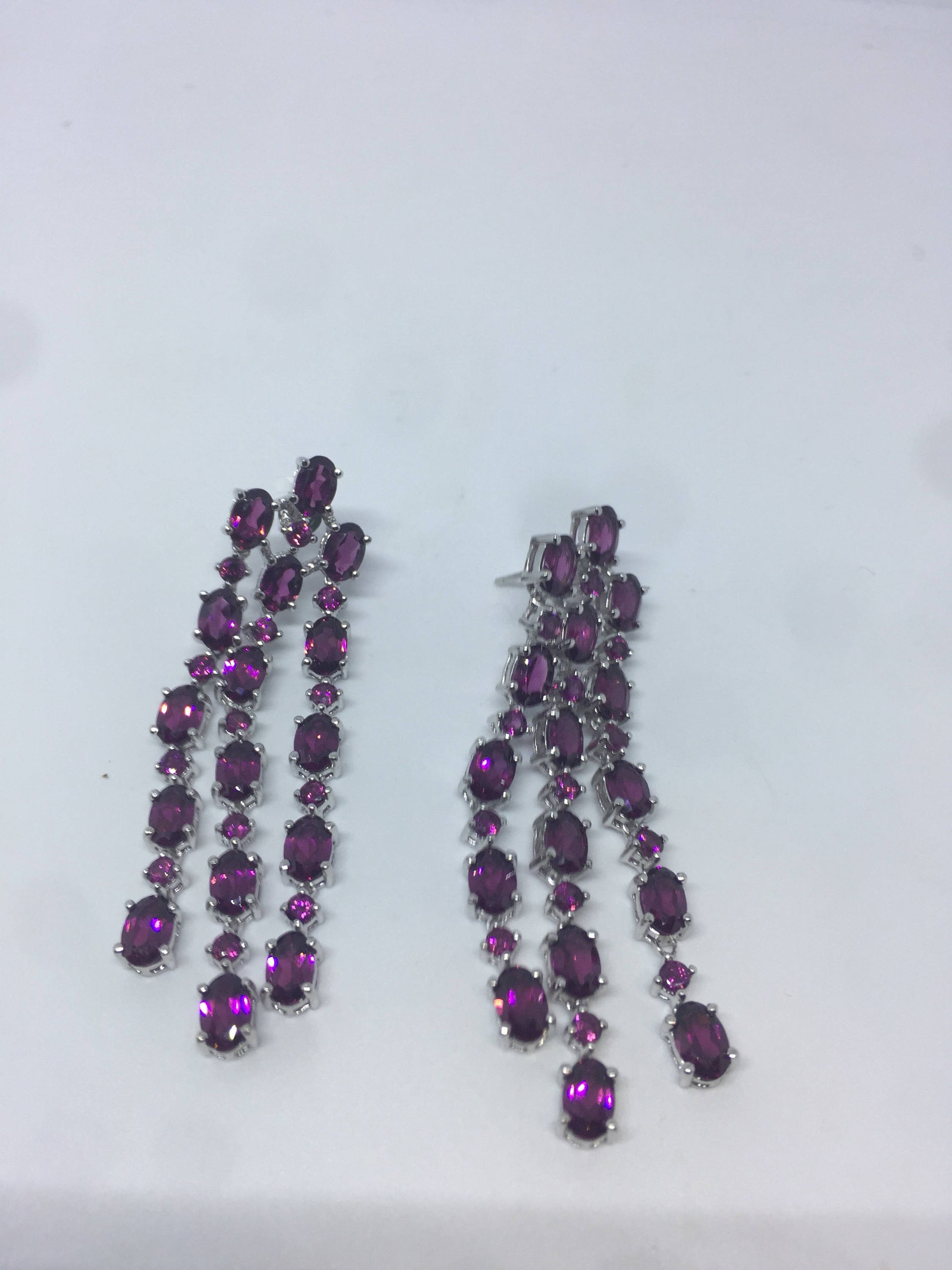 Vintage Red Tourmaline 925 Sterling Silver Chandelier Earrings