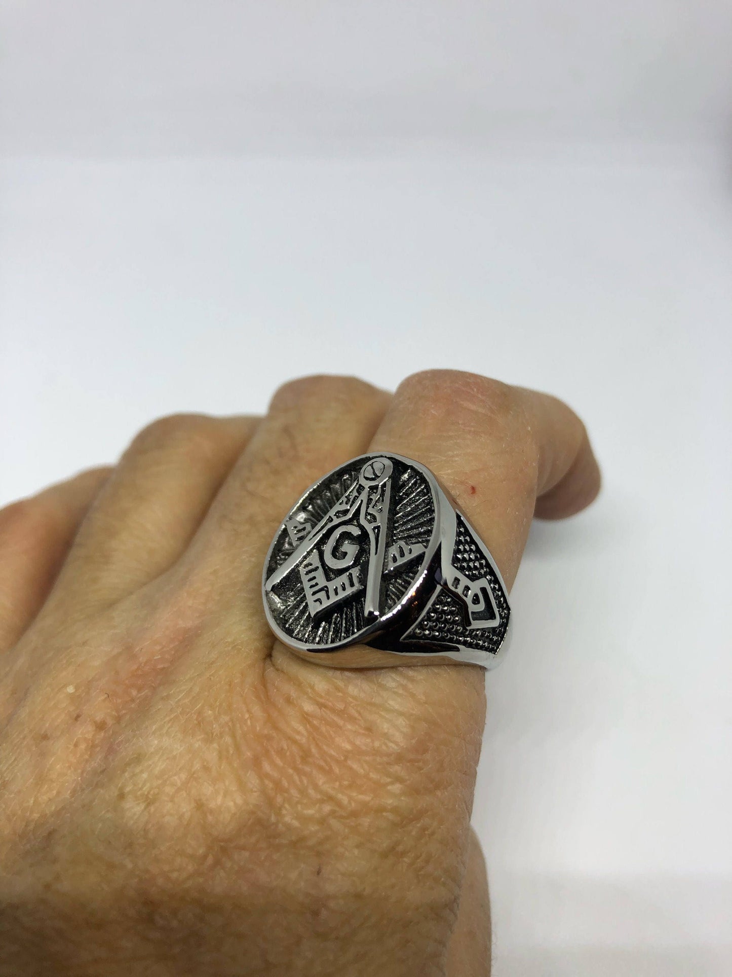 Vintage Free Mason G Mens Ring Stainless Steel