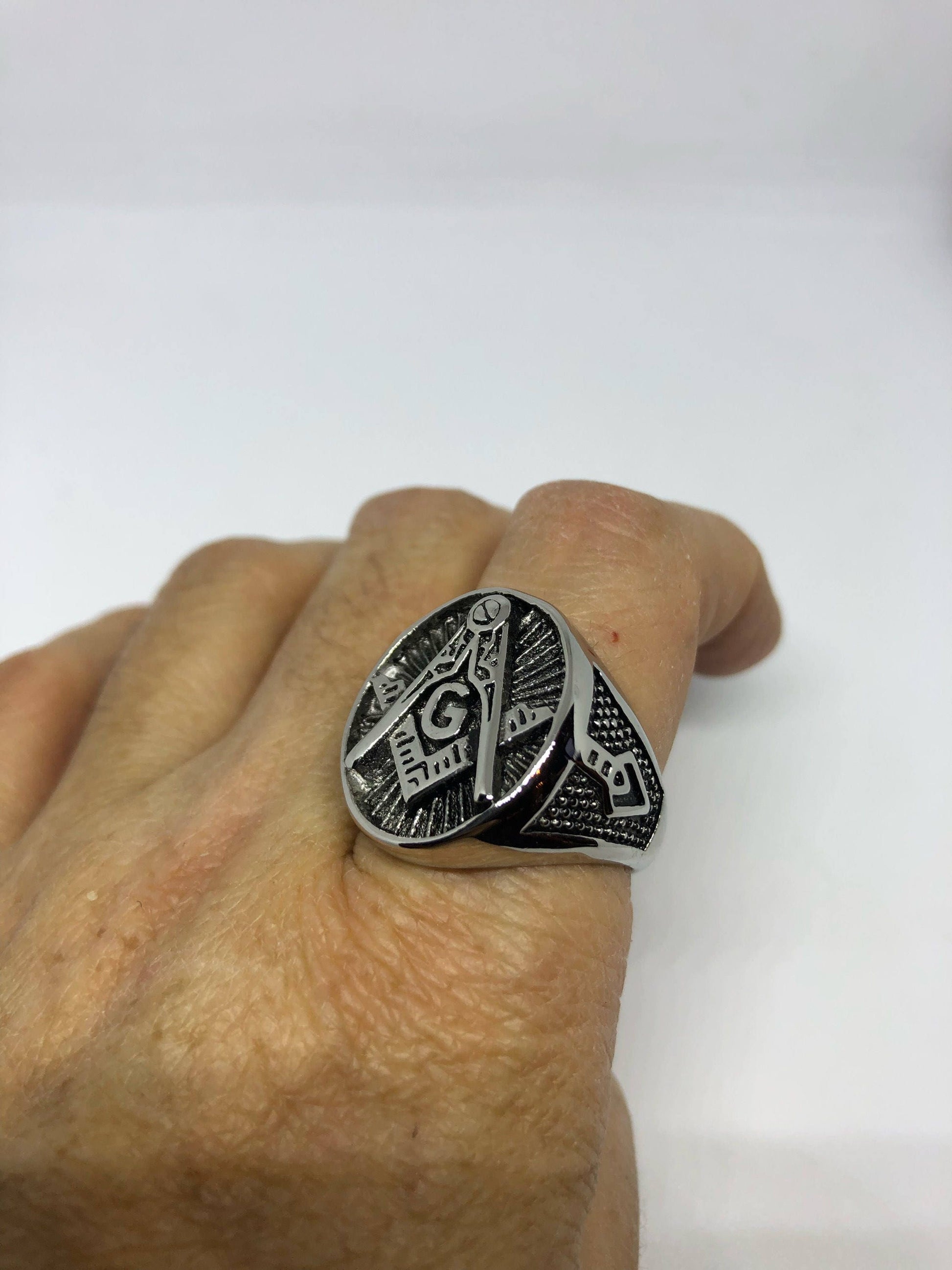 Vintage Free Mason G Mens Ring Stainless Steel