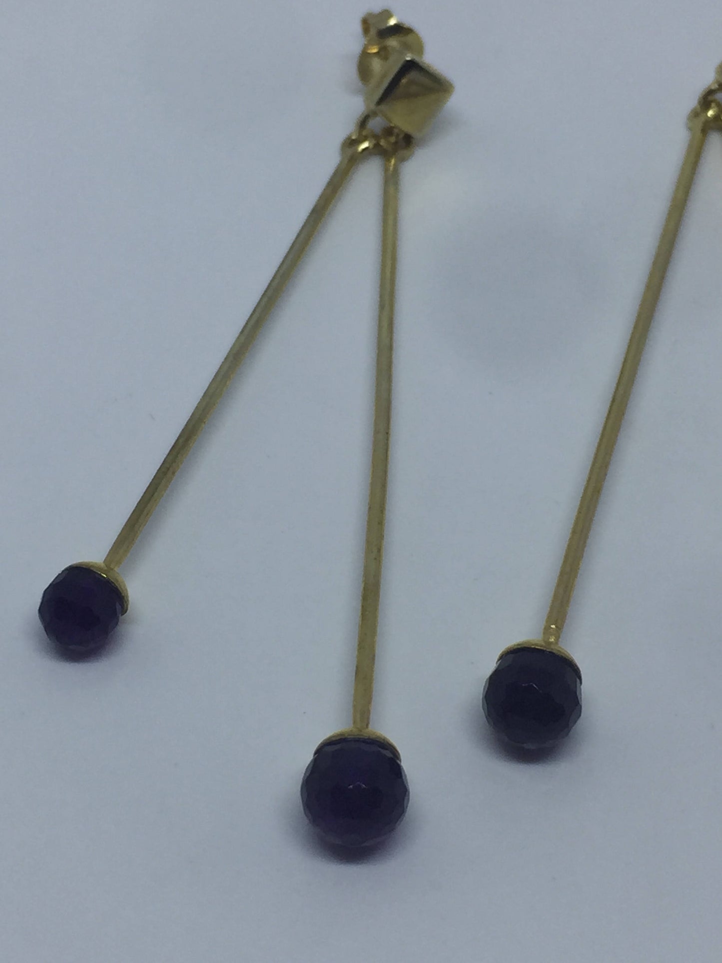 Vintage Genuine Blue Iolite Gemstone Golden 925 Sterling Silver Deco Dangle Earrings