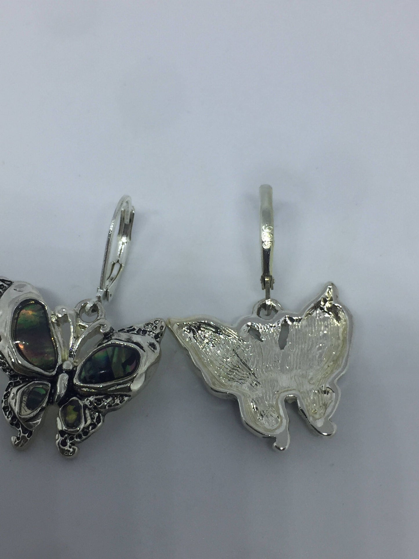 Vintage Handmade Silver Rainbow Abalone Butterfly Earrings