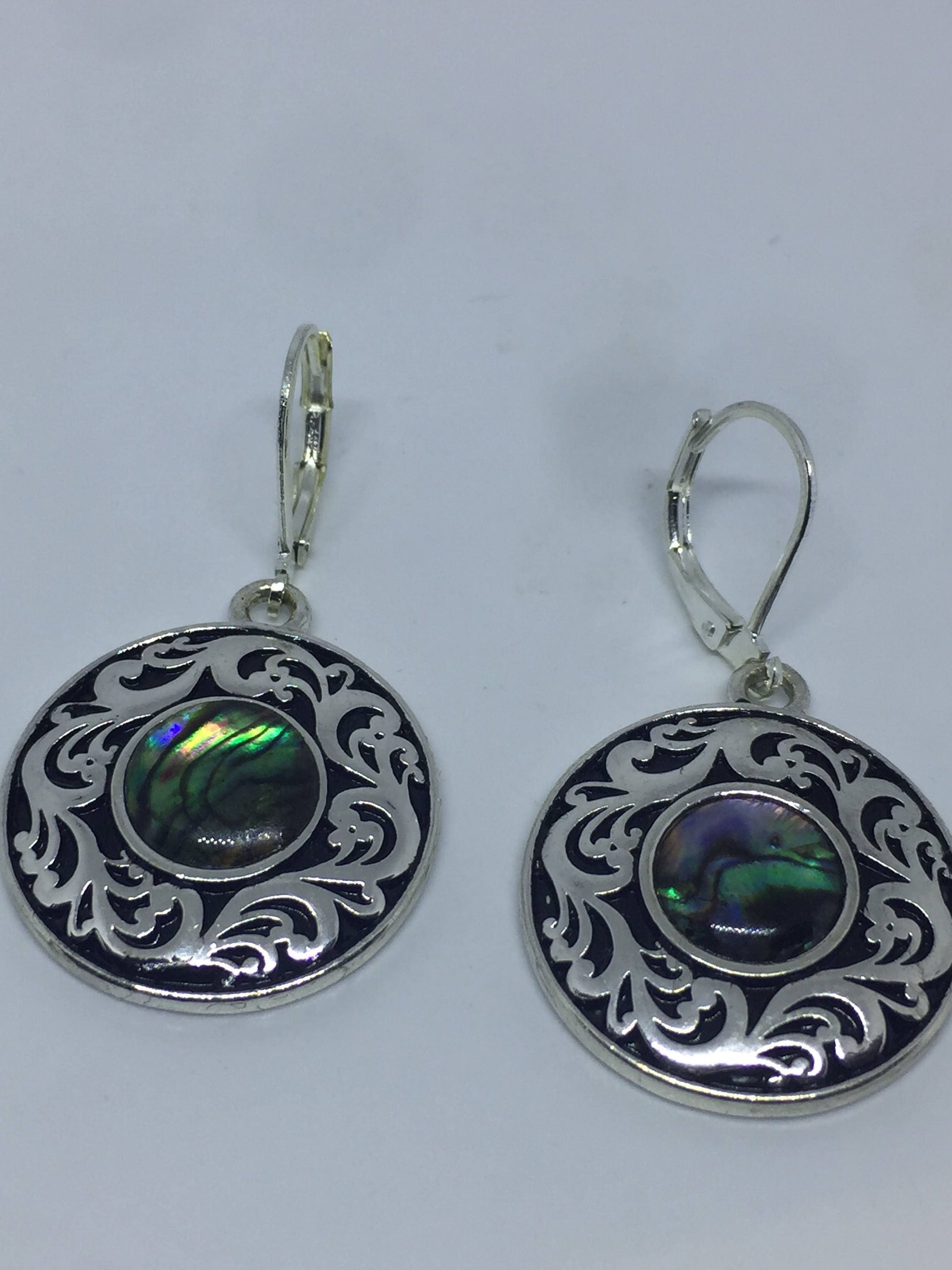 Vintage Handmade Silver Rainbow Abalone Earrings