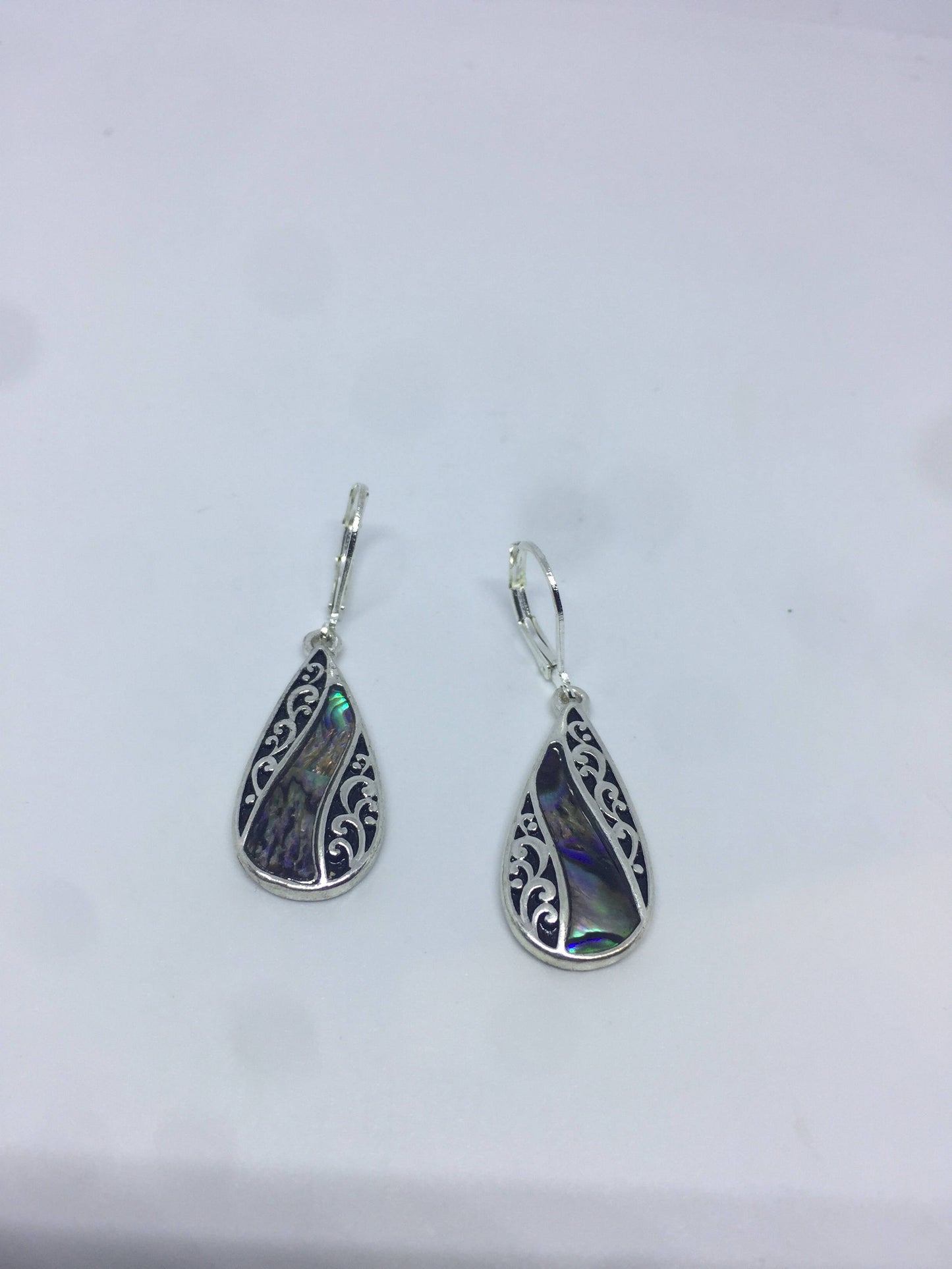 Vintage Handmade Silver Rainbow Abalone Earrings