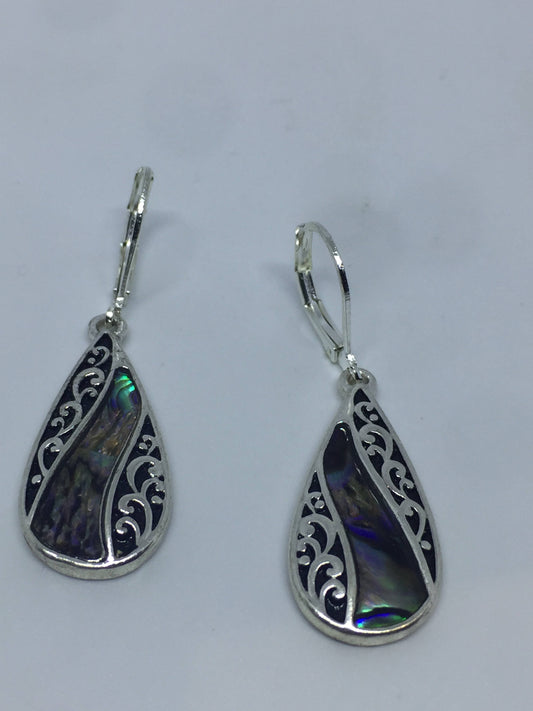 Vintage Handmade Silver Rainbow Abalone Earrings