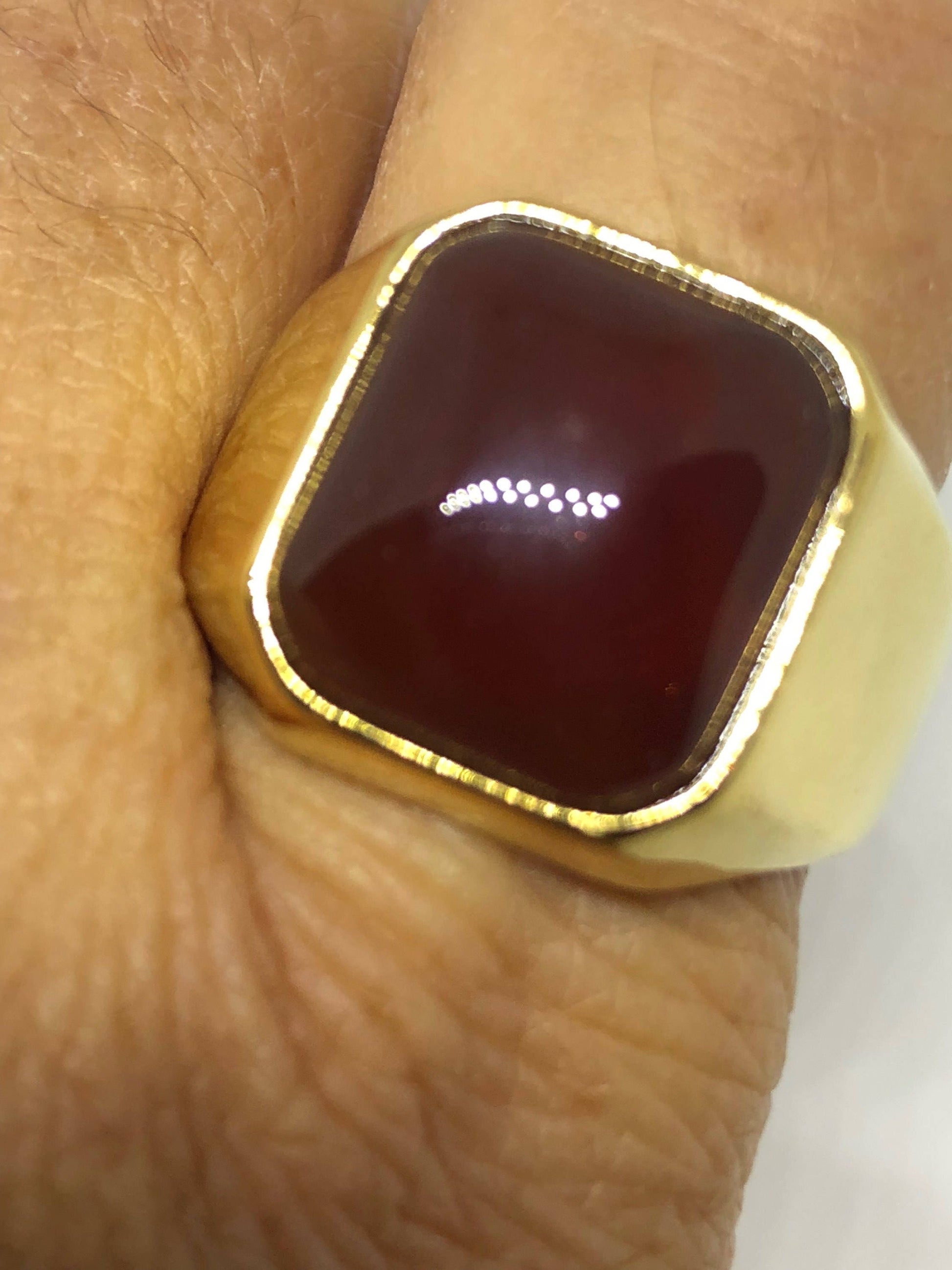 Vintage Gold Finished Genuine Red Carnelian Mens Ring