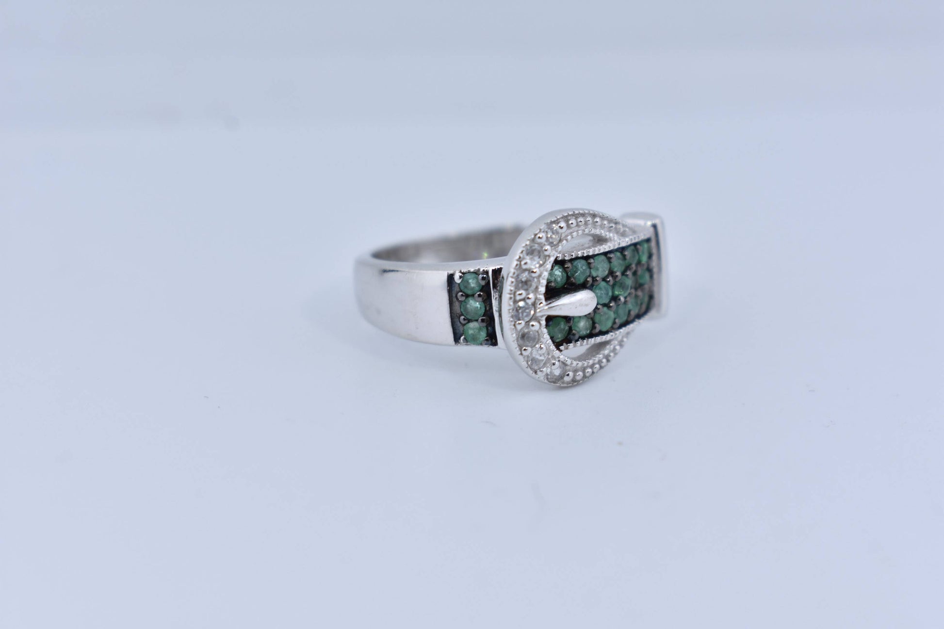 Vintage Handmade Genuine Green Tsavorite Setting 925 Sterling Silver Gothic Band Ring