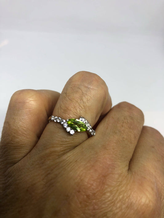 Vintage Handmade Genuine Green Peridot Filigree Setting 925 Sterling Silver Gothic Ring