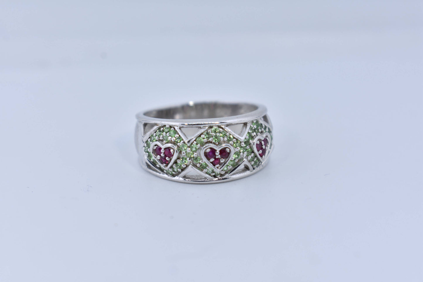 Vintage Handmade Genuine Green Peridot Filigree Setting 925 Sterling Silver Gothic Ring