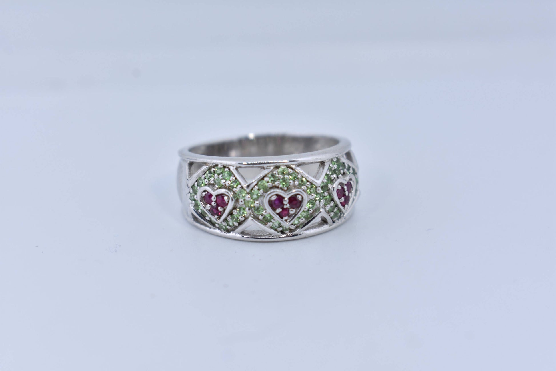 Vintage Handmade Genuine Green Peridot Filigree Setting 925 Sterling Silver Gothic Ring