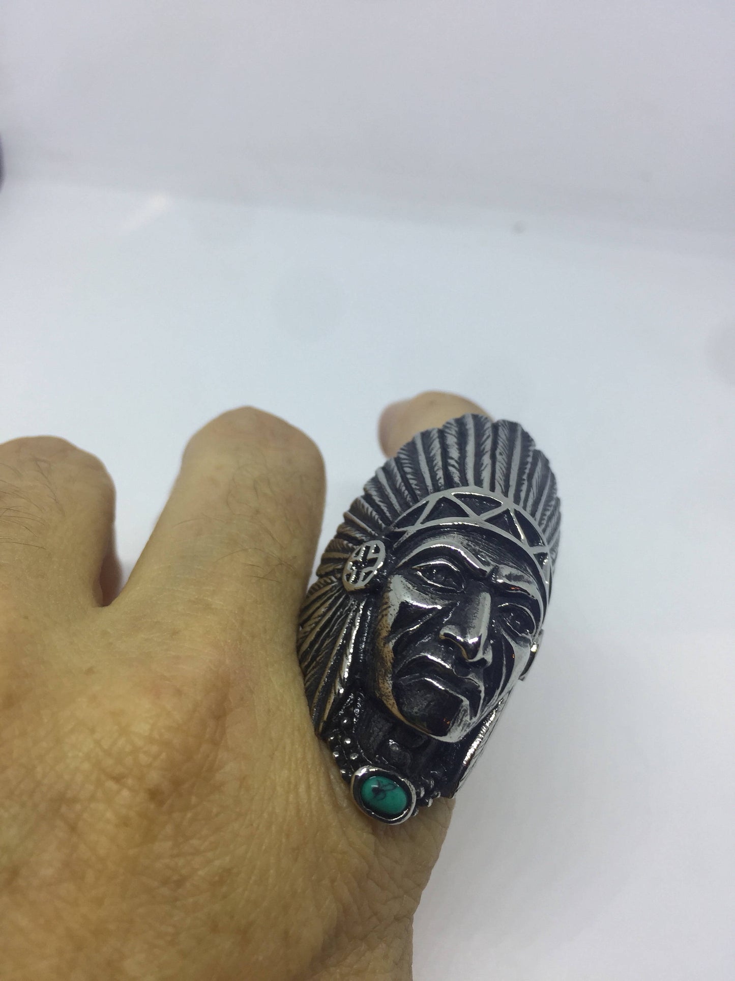 Vintage 2 Inch Chief Genuine Turquoise Mens Ring