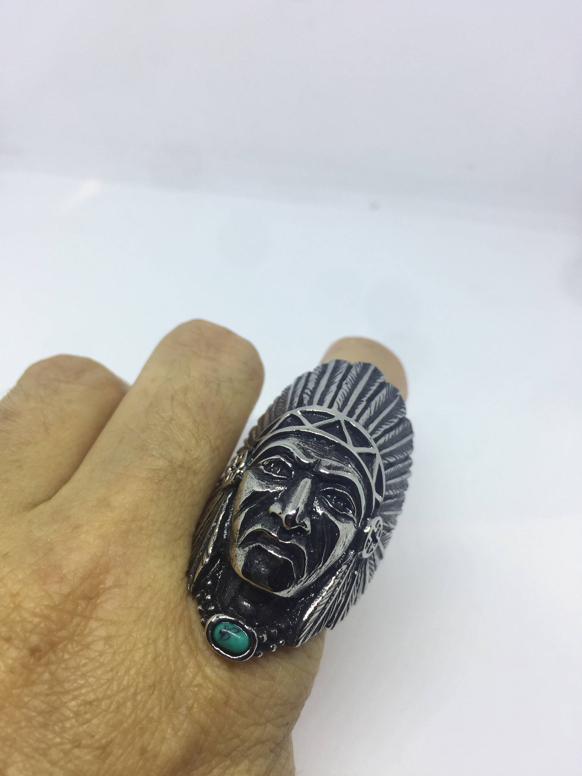 Vintage 2 Inch Chief Genuine Turquoise Mens Ring