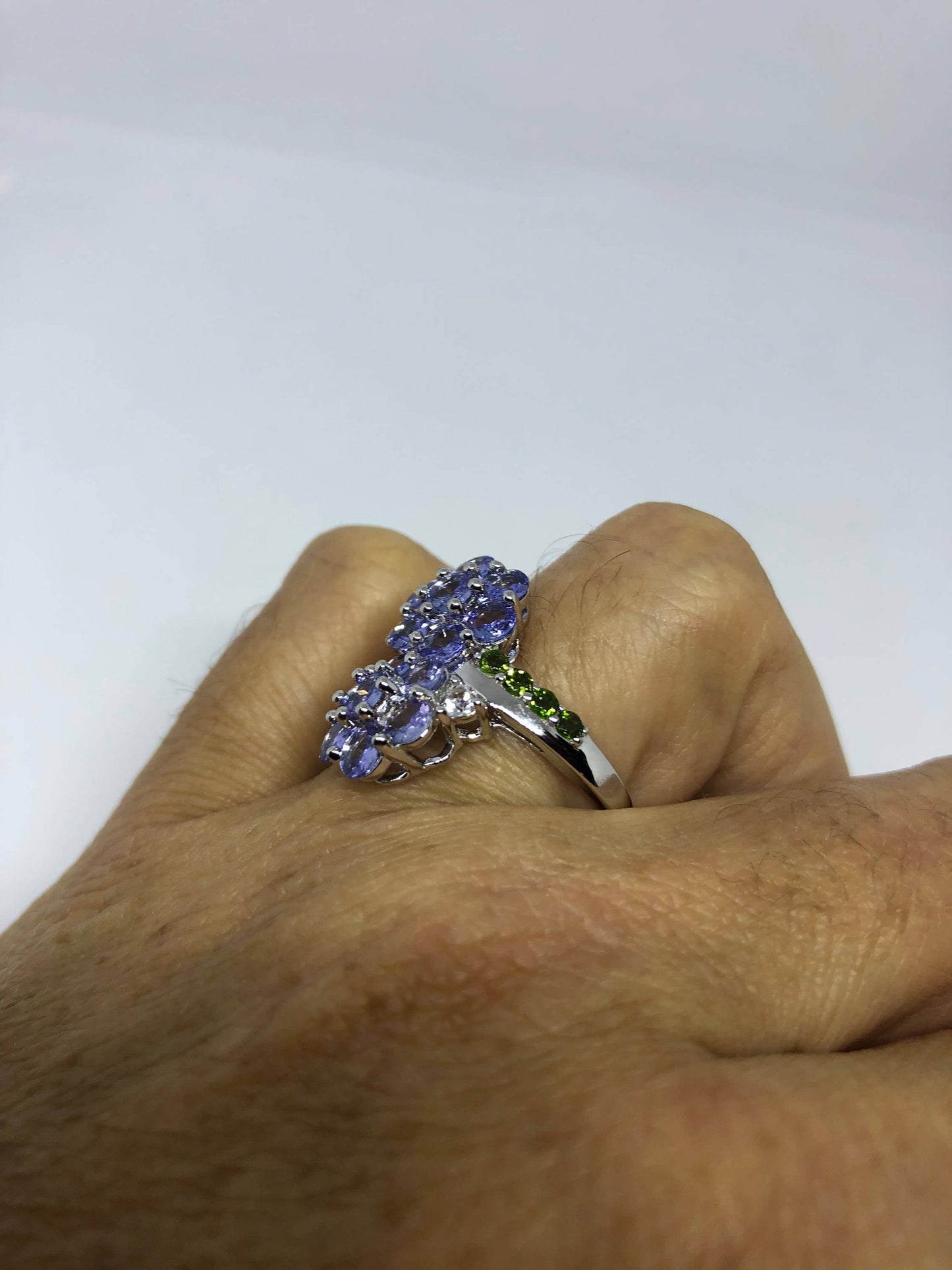 Vintage Handmade Blue Tanzanite Flower 925 Sterling Silver Gothic Ring