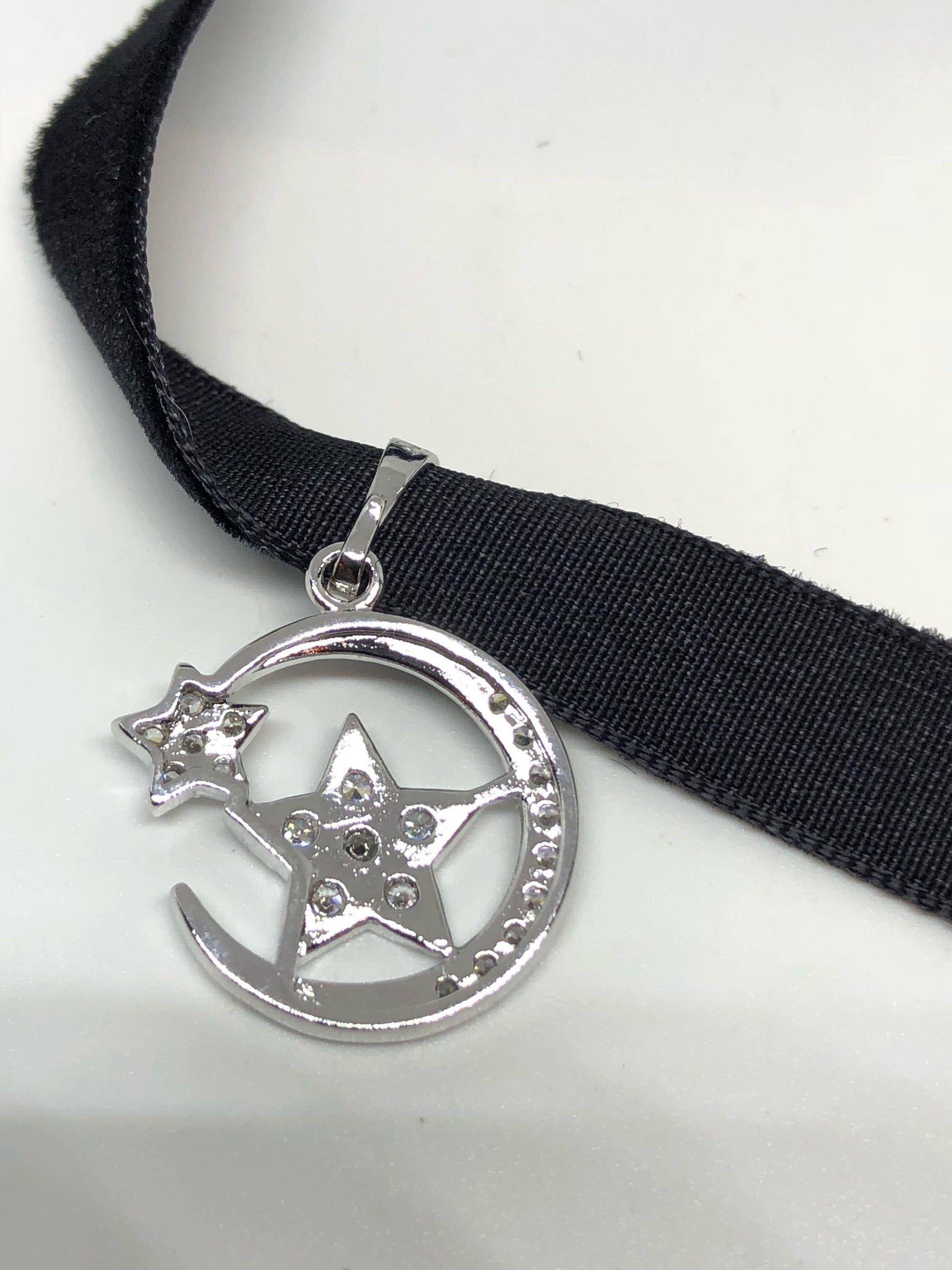 Vintage Handmade moon and star Amulet Silver White Bronze Pendant