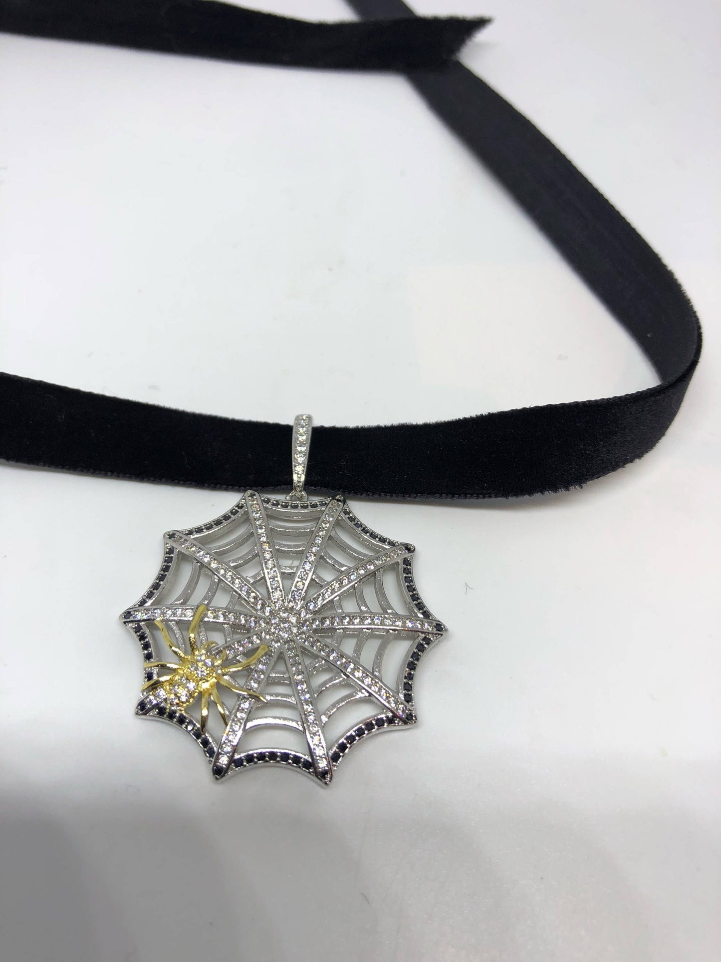 Vintage Handmade Spider web Amulet Silver White Bronze Pendant