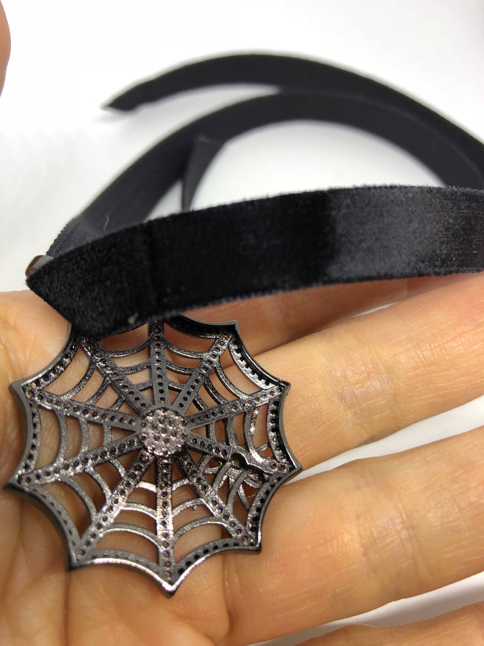 Vintage Handmade Spider web Amulet Silver White Bronze Pendant