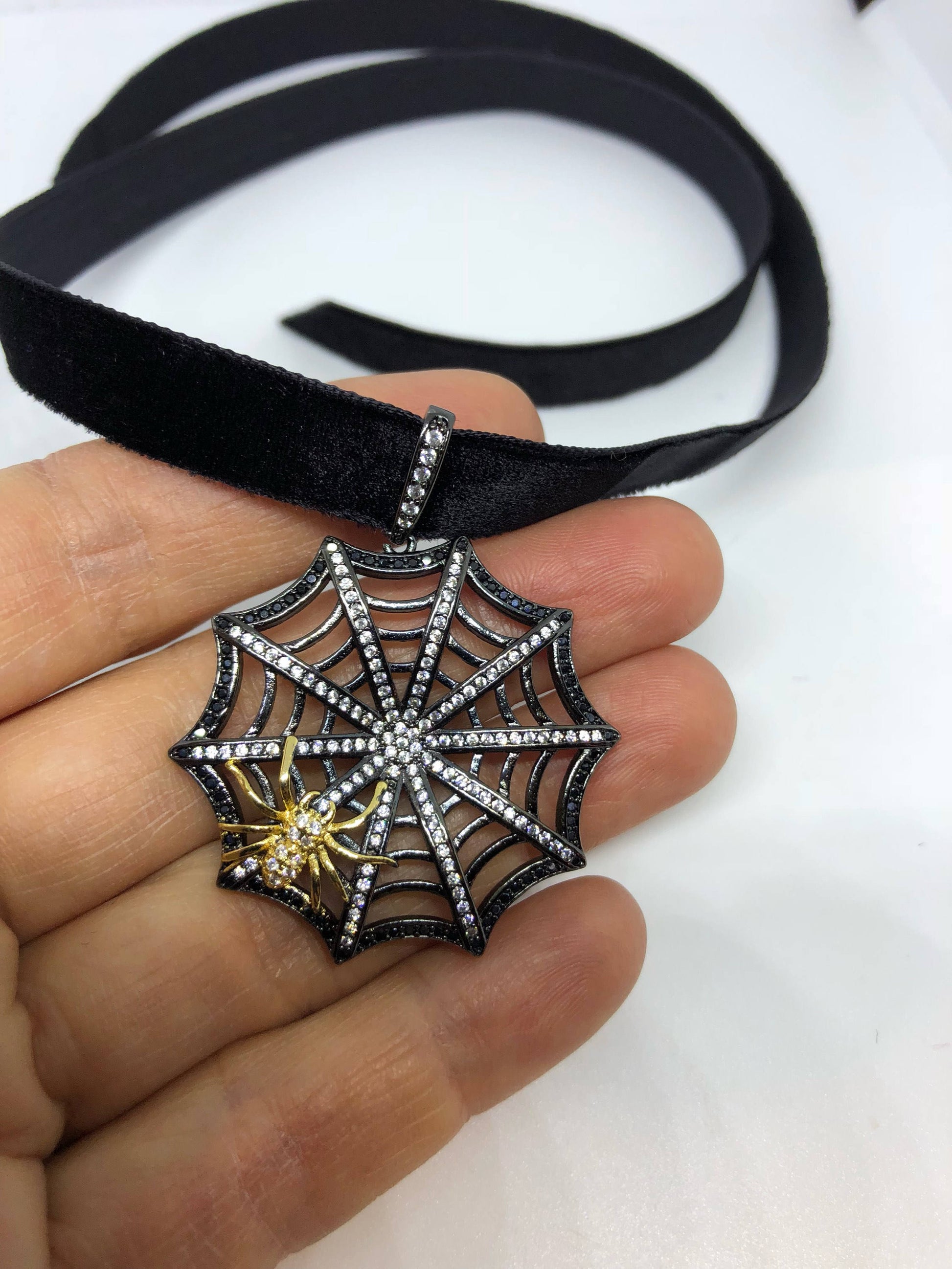 Vintage Handmade Spider web Amulet Silver White Bronze Pendant