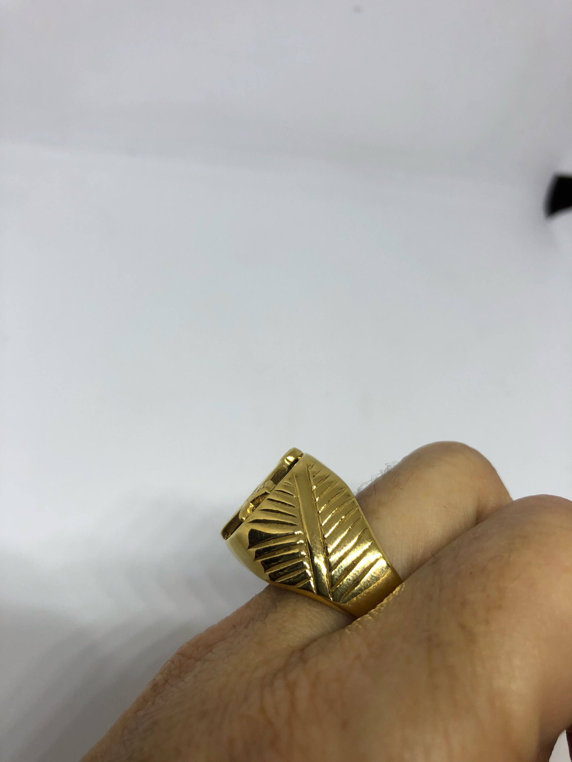 Vintage Gothic Gold Stainless Steel Genuine Black Onyx Free Mason Mens Ring
