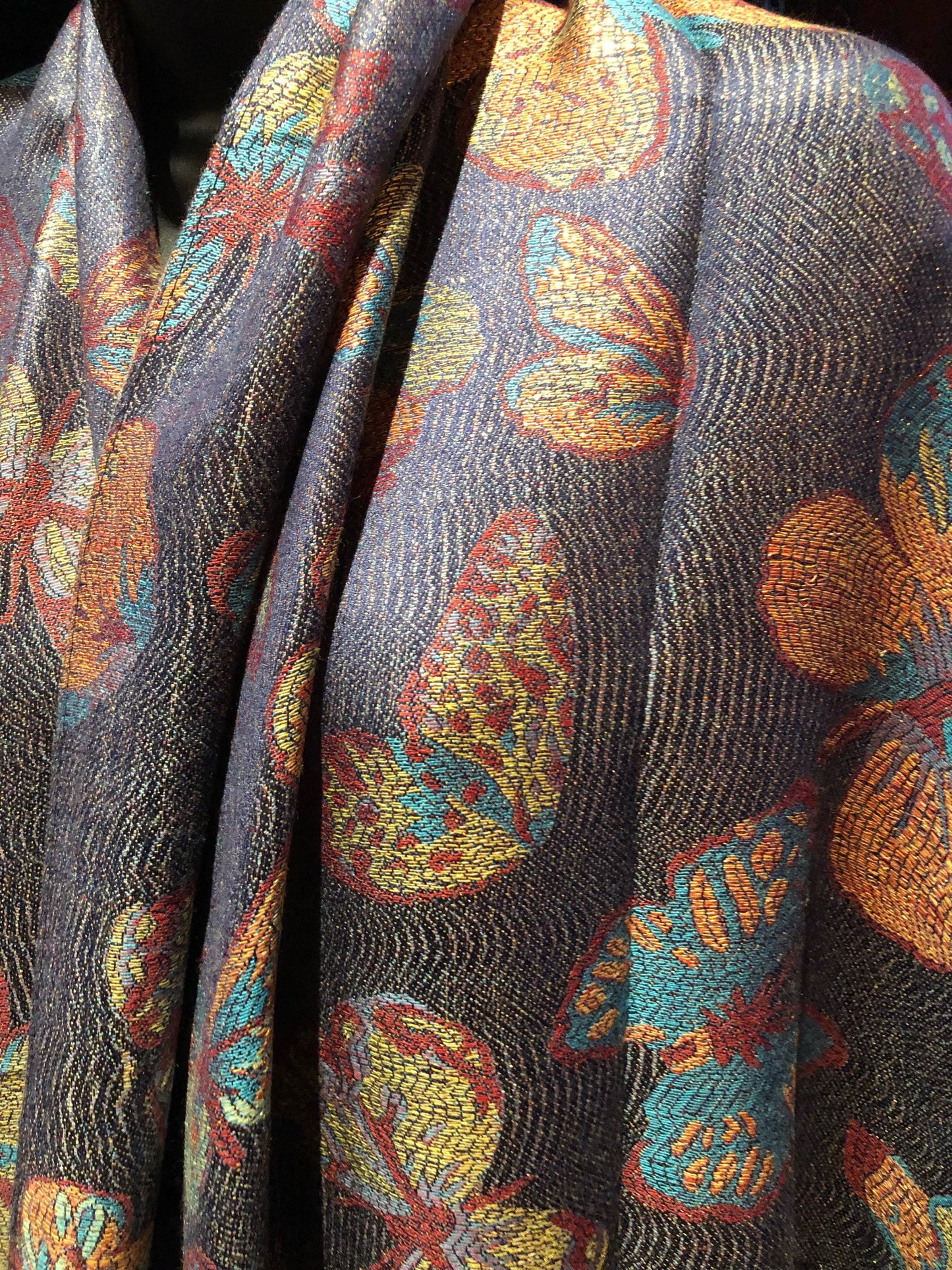 Nemesis Vintage Navy Blue Gold Butterfly Brocade Pashmina Scarf Wrap