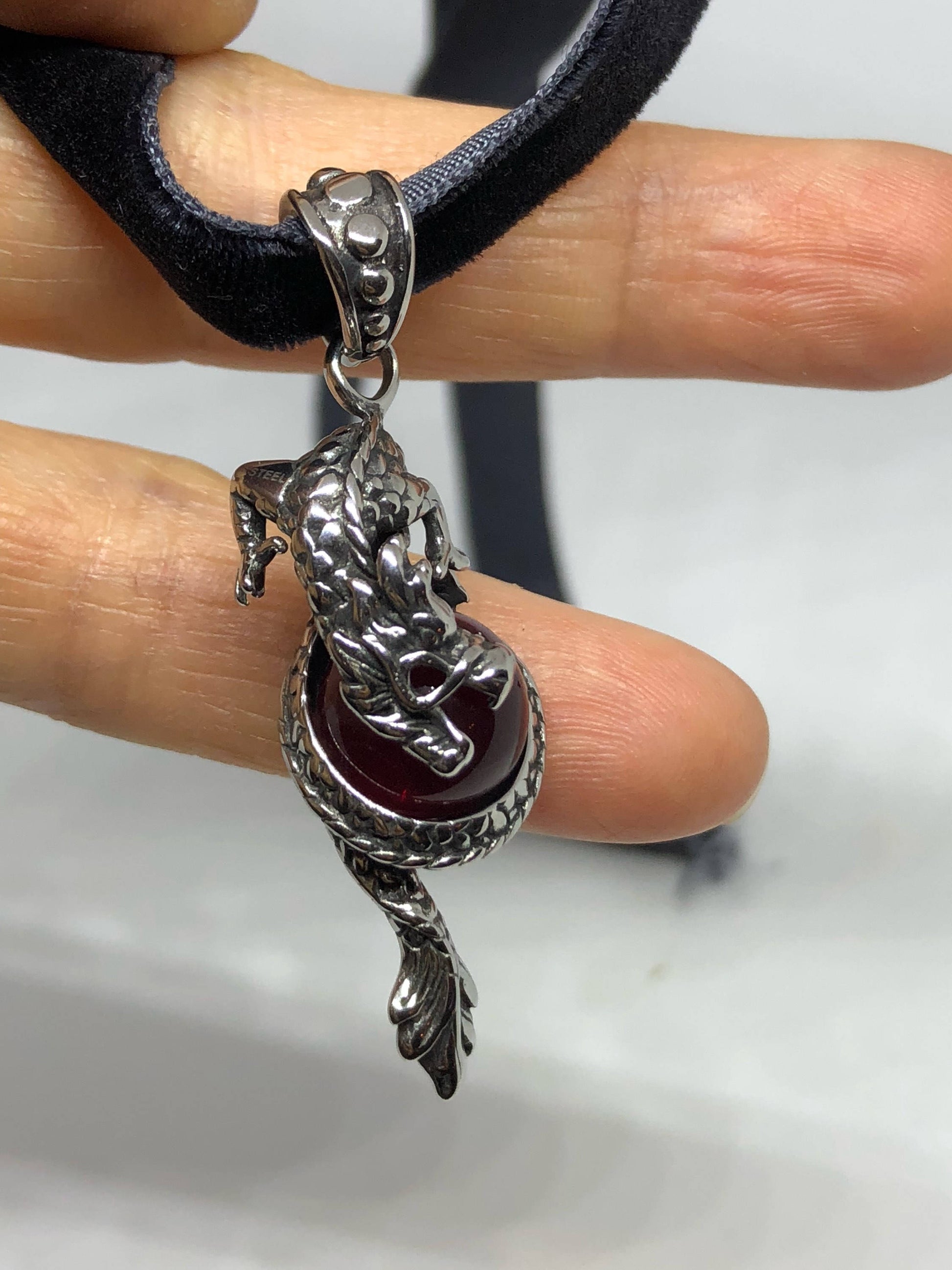Vintage Handmade Silver Stainless Steel Gothic Dragon Pendant Necklace