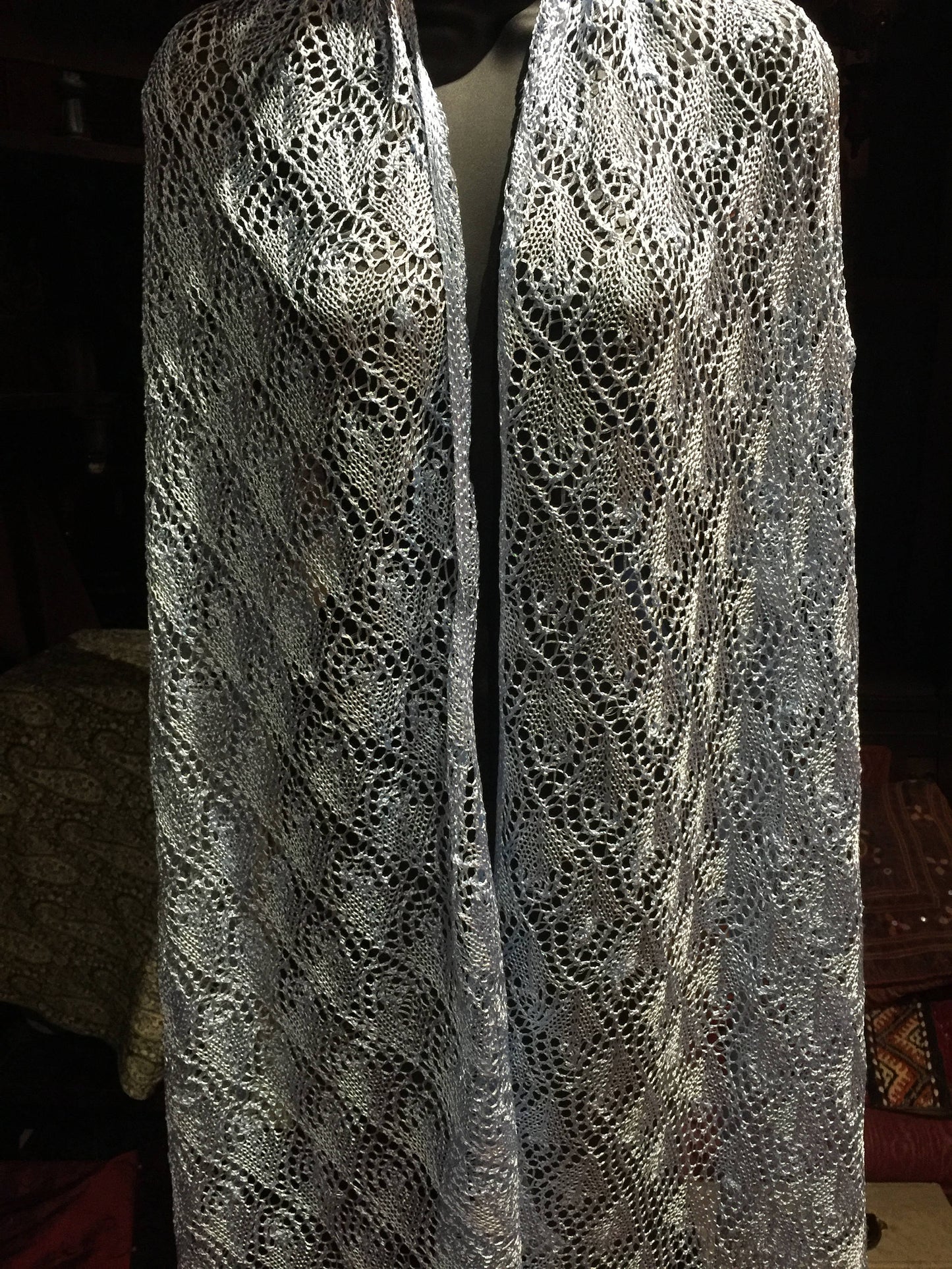 Vintage Pale Blue Lace crochet Shawl Wrap