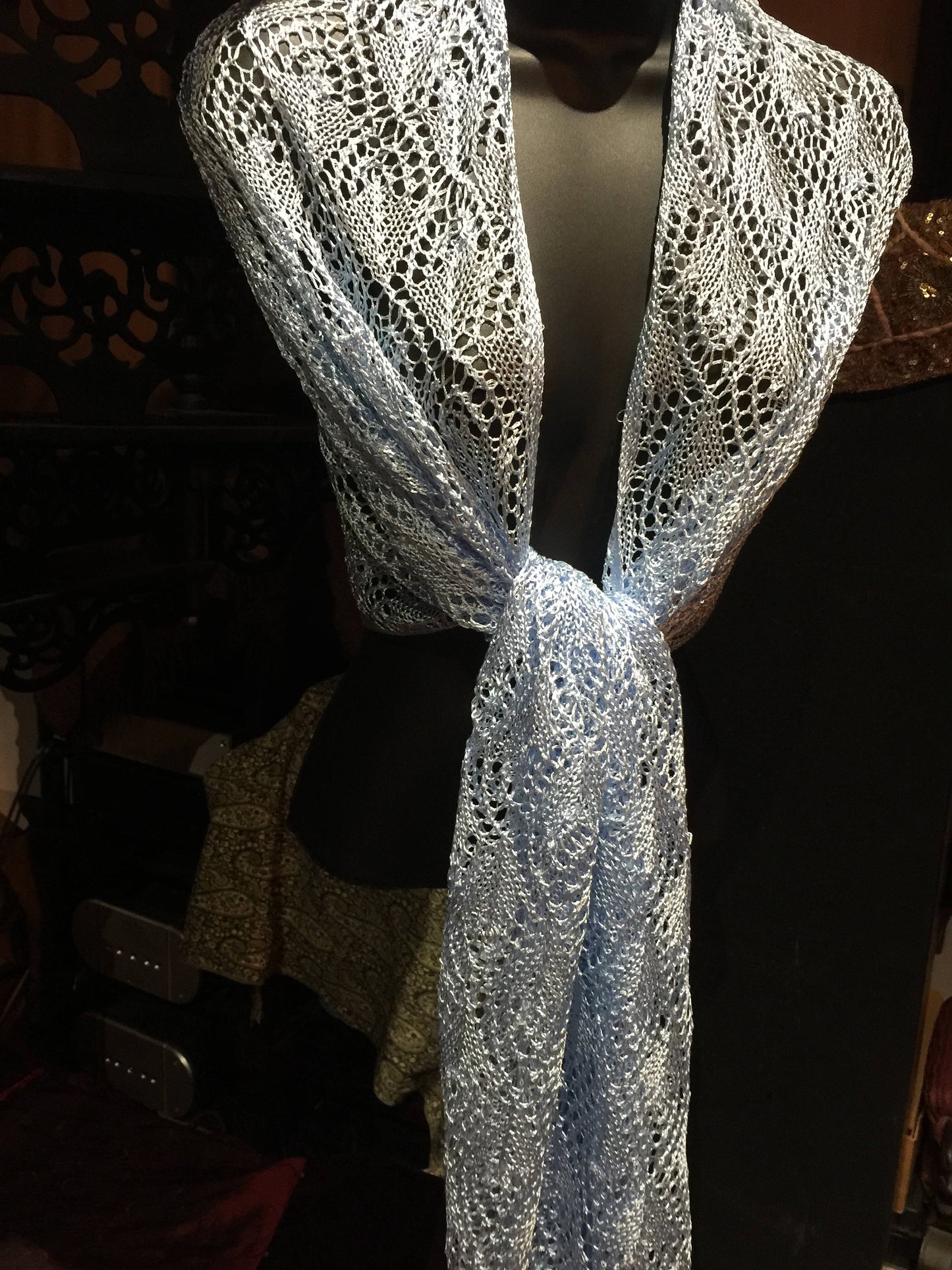 Vintage Pale Blue Lace crochet Shawl Wrap