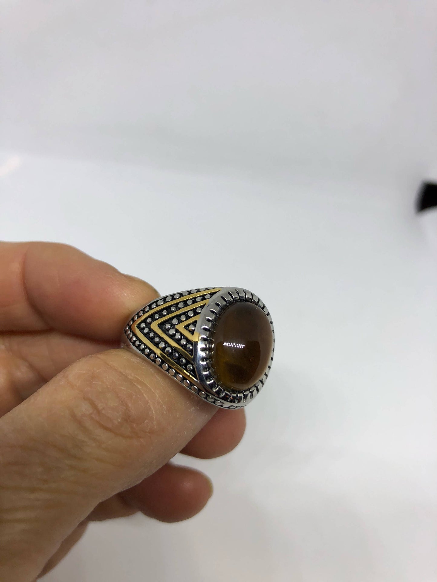 Vintage Gothic Stainless Steel Genuine Tigers Eye Ring