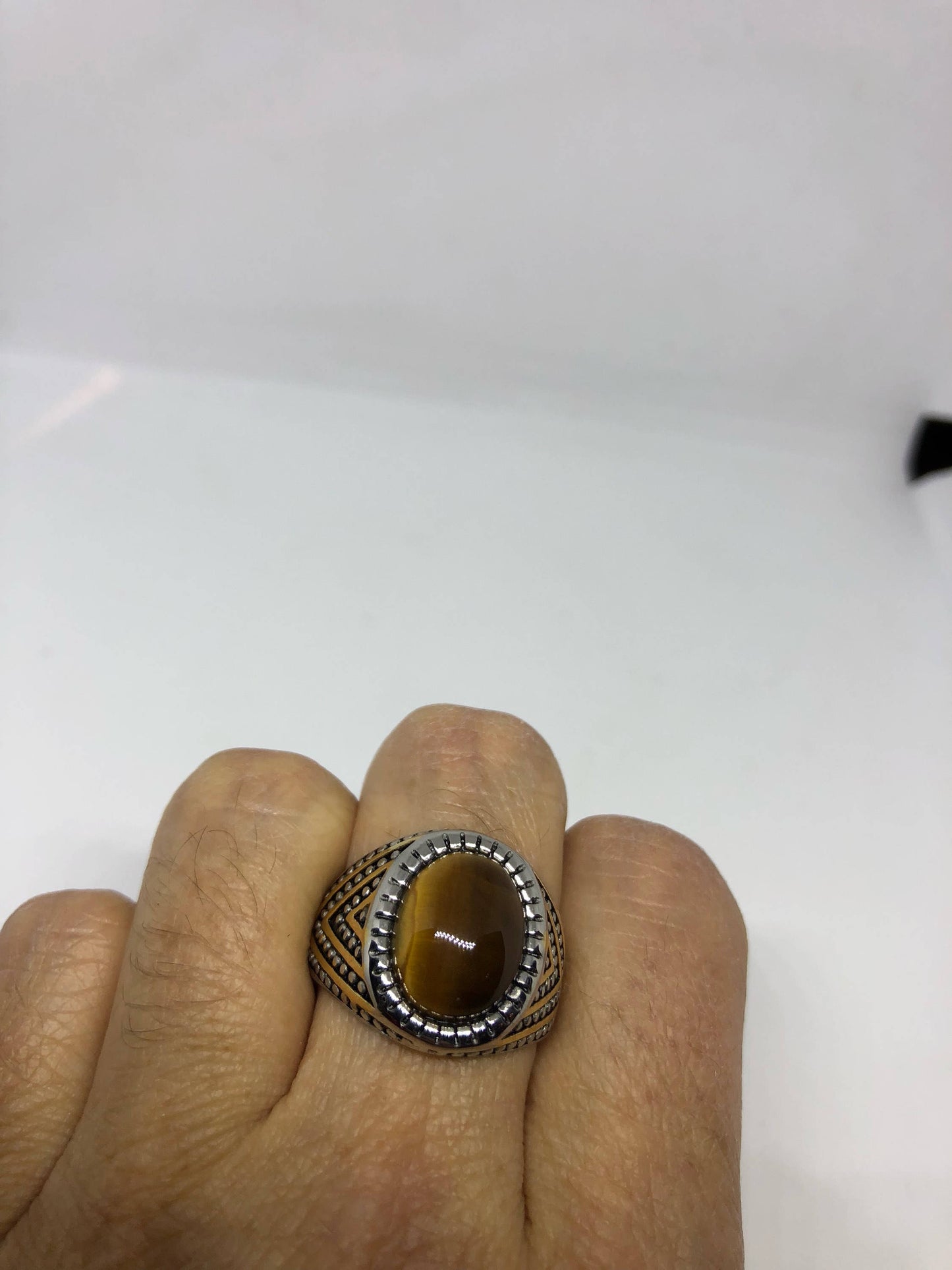 Vintage Gothic Stainless Steel Genuine Tigers Eye Ring