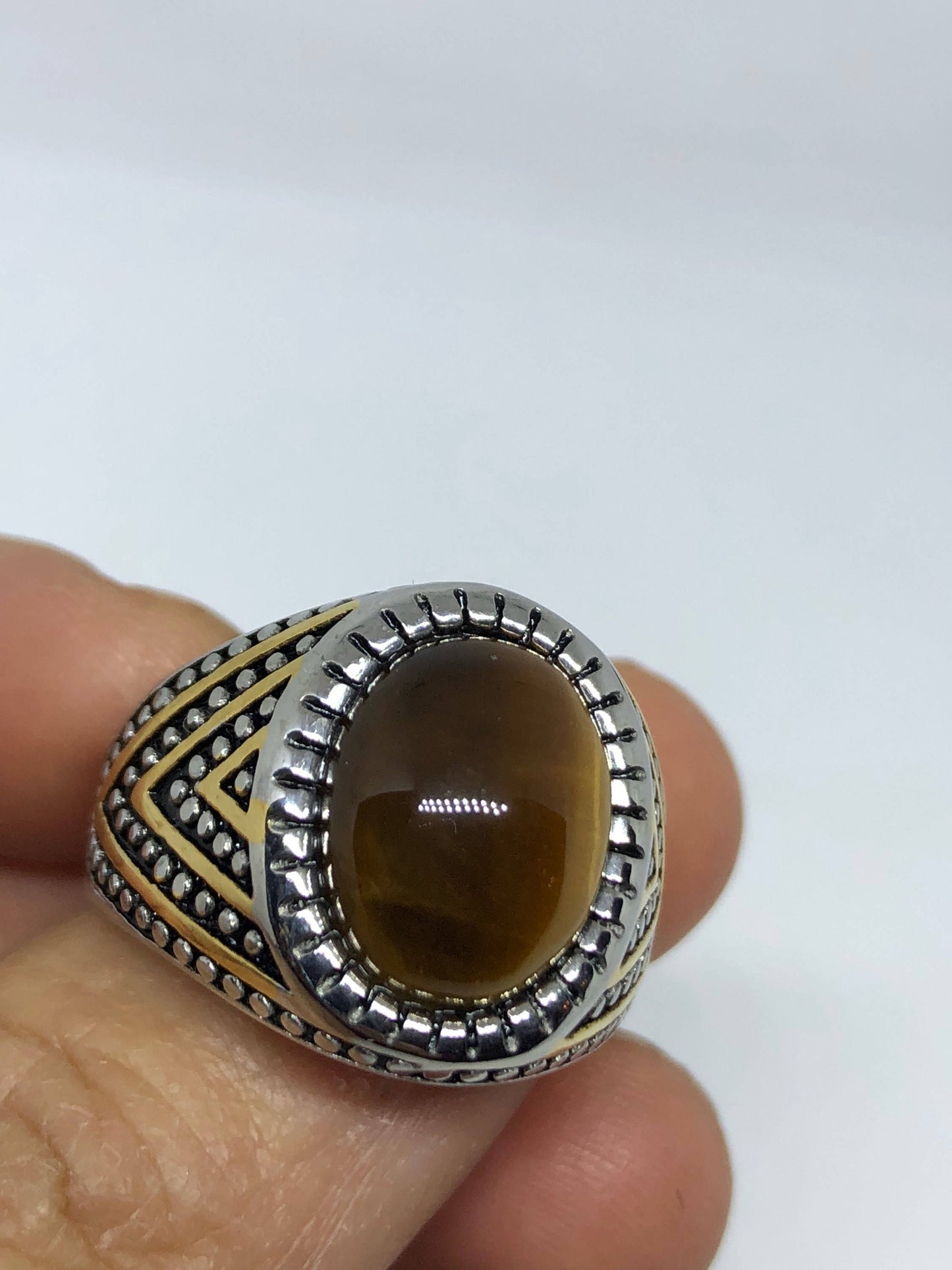 Vintage Gothic Stainless Steel Genuine Tigers Eye Ring