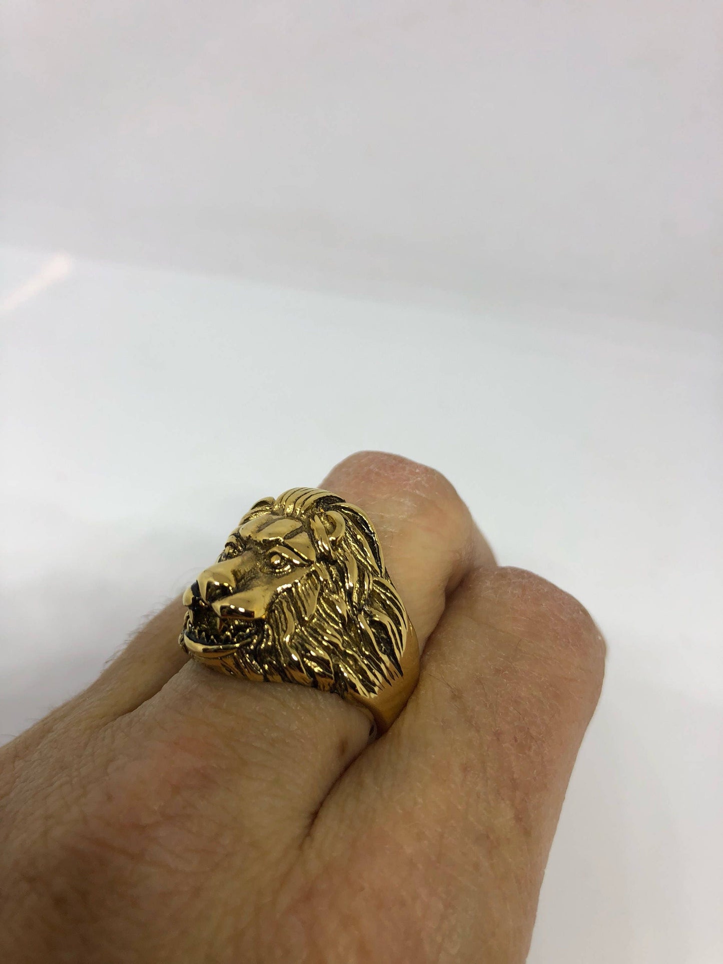Vintage Gothic Golden Leo Lion Head Mens Ring