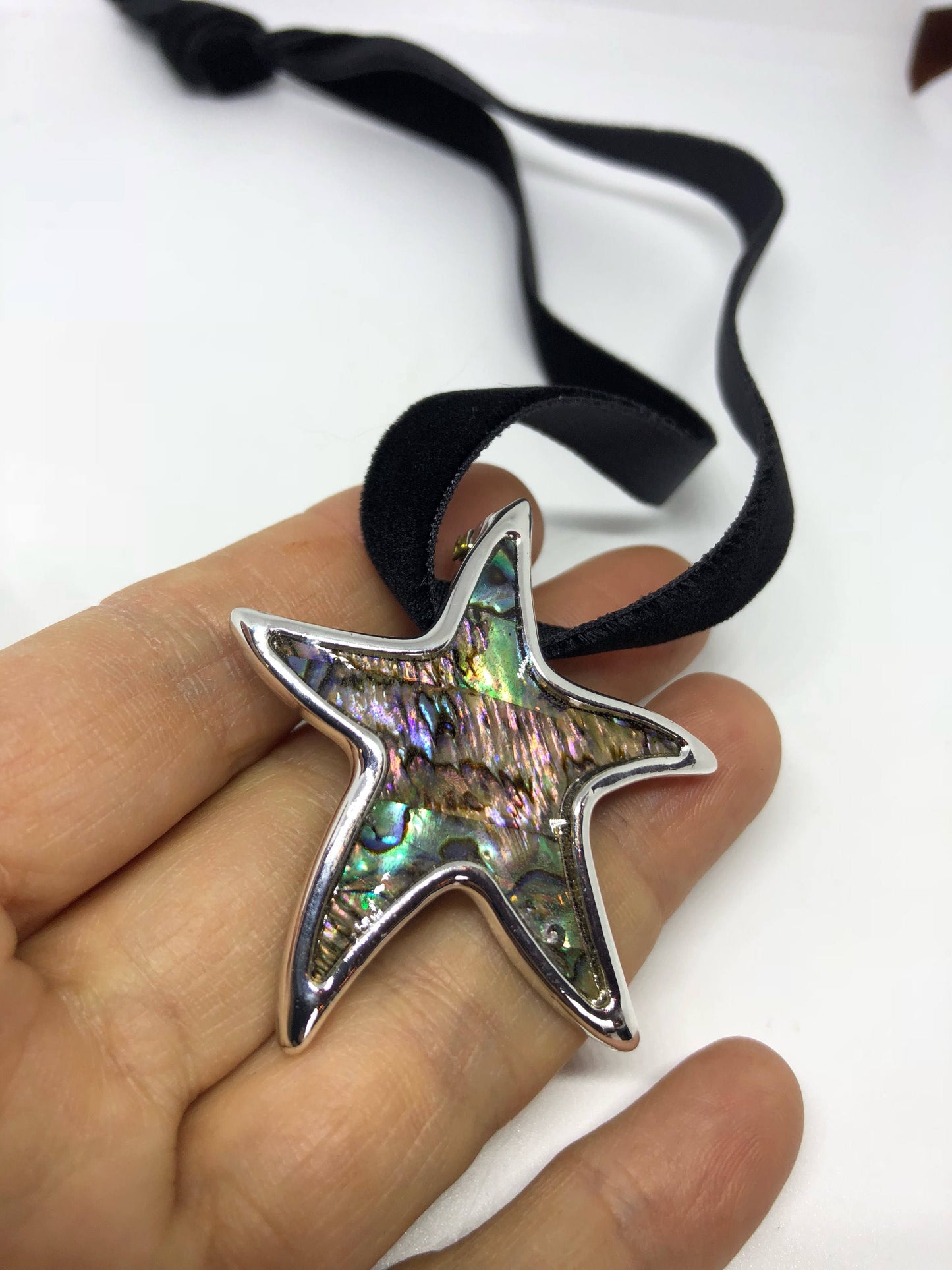 Blue Handmade Gothic Styled Silver Finished Genuine Abalone starfish Choker Necklace