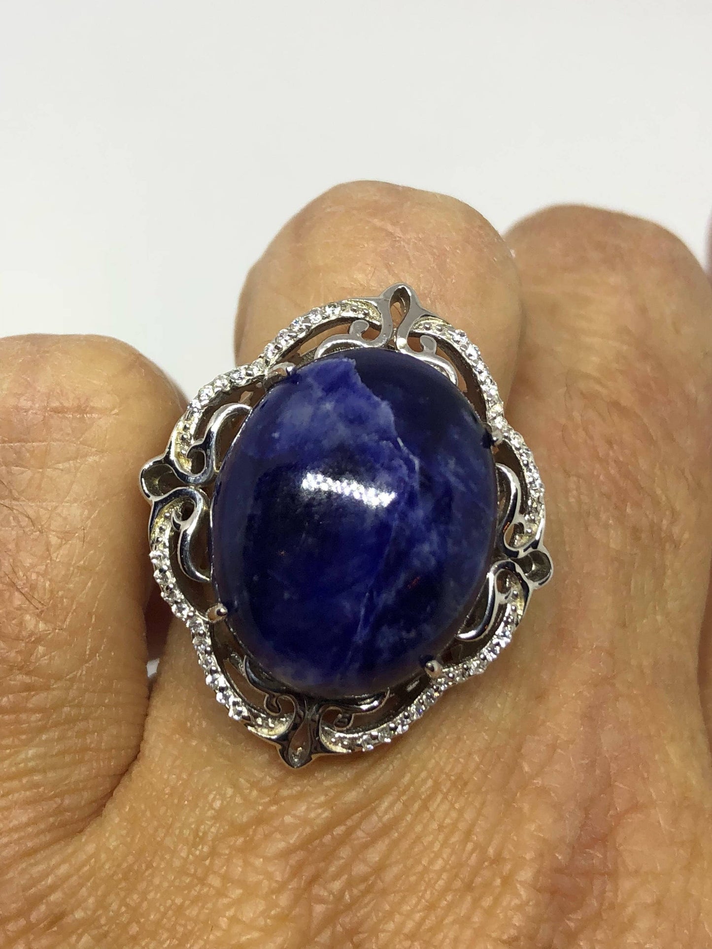 Vintage Genuine Blue Sodalite 925 Sterling Silver Ring