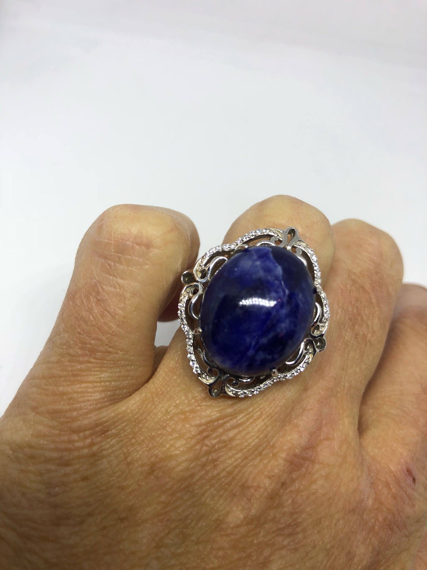 Vintage Genuine Blue Sodalite 925 Sterling Silver Ring