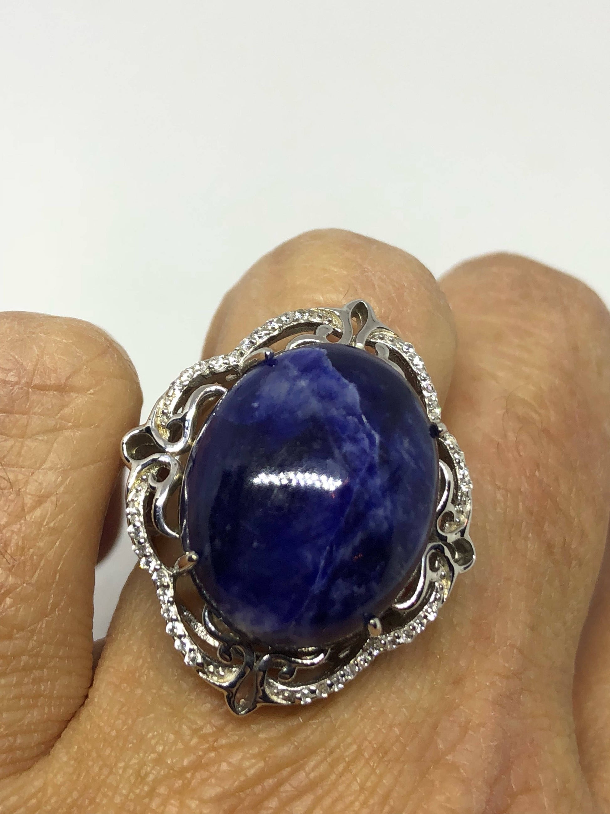 Vintage Genuine Blue Sodalite 925 Sterling Silver Ring