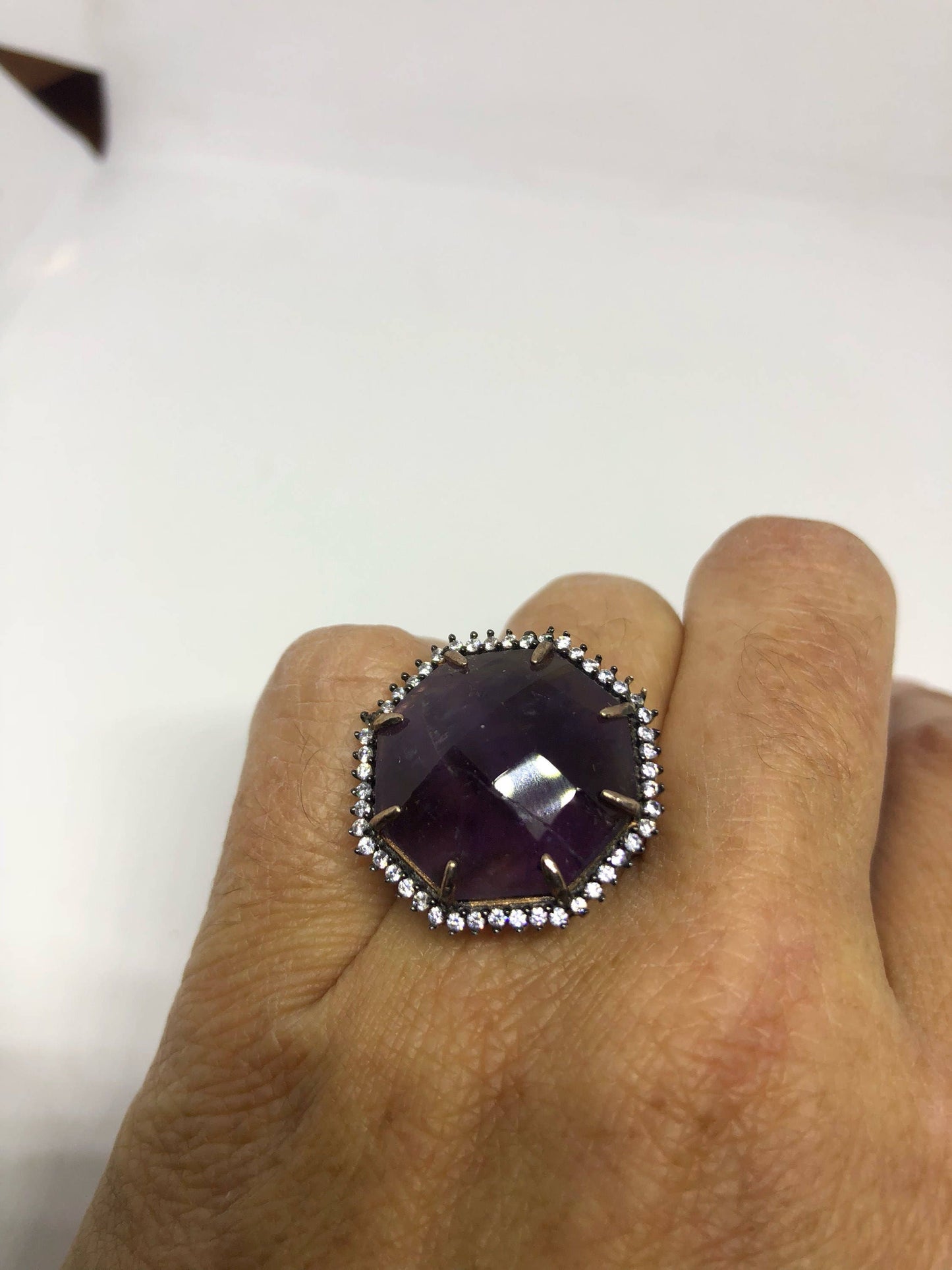 Vintage Handmade Deep Purple Genuine Amethyst Setting Rose Gold 925 Sterling Silver Gothic Ring