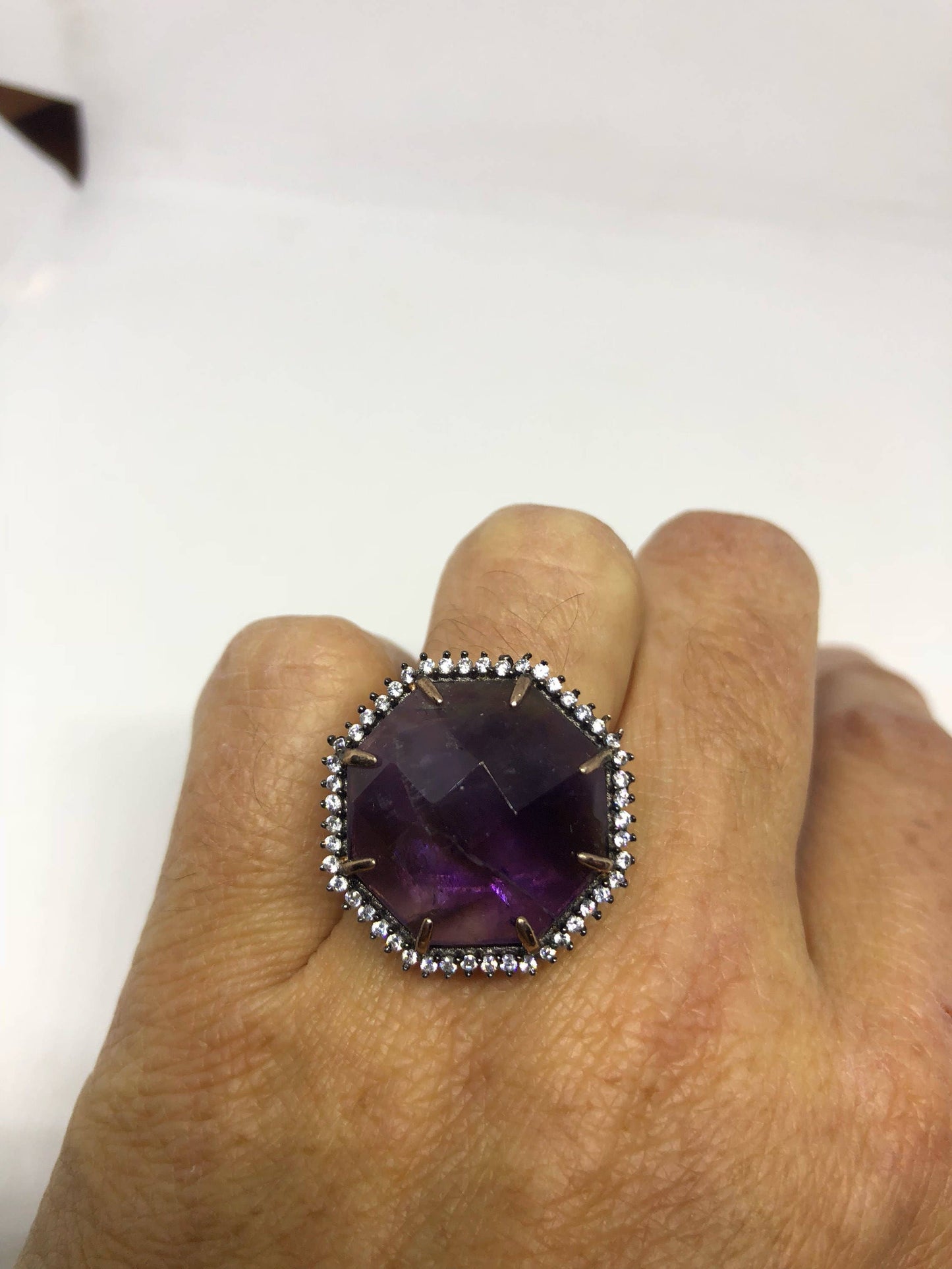 Vintage Handmade Deep Purple Genuine Amethyst Setting Rose Gold 925 Sterling Silver Gothic Ring