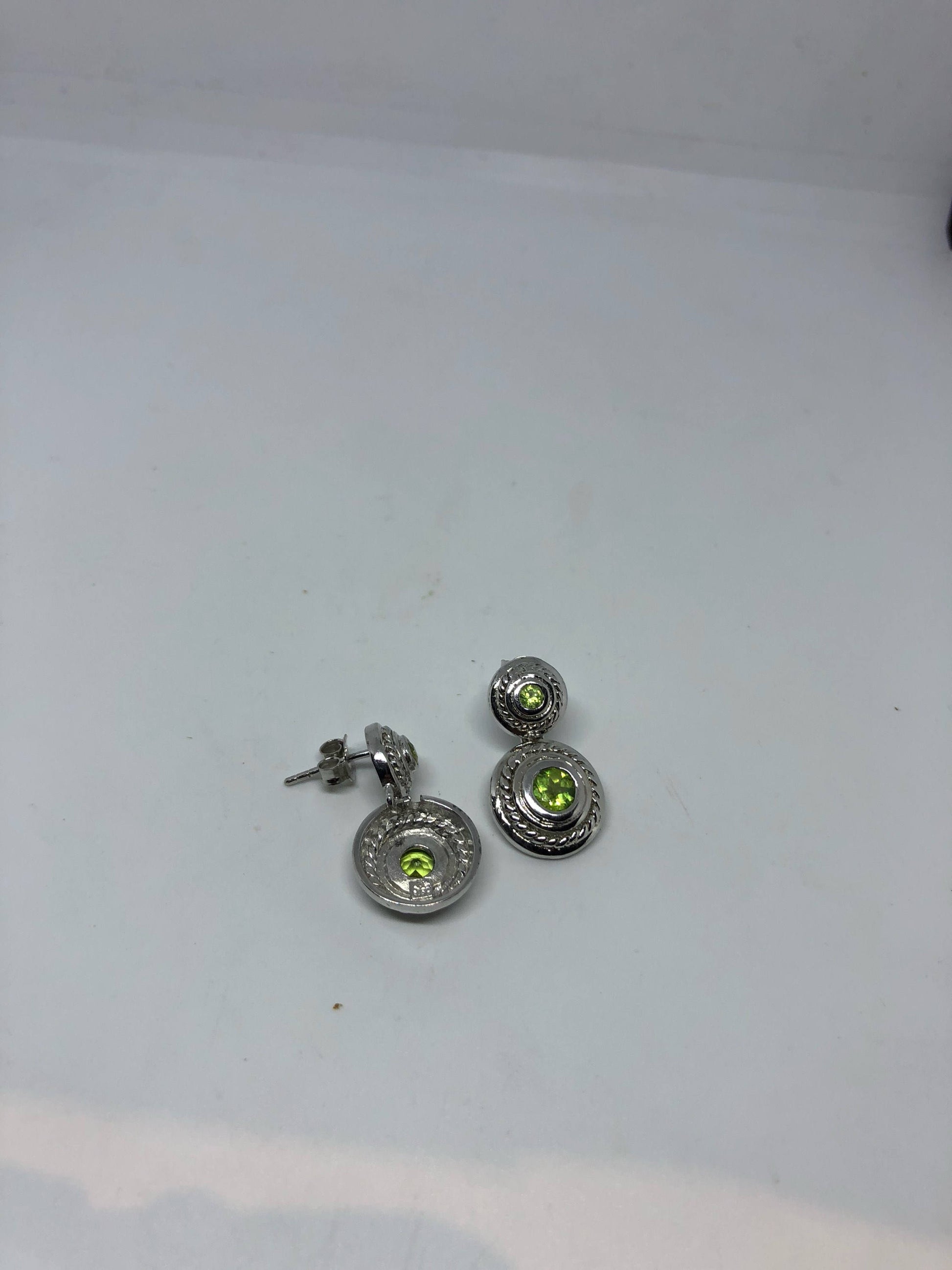 Vintage Handmade Sterling Silver Genuine Green Peridot Stud Earrings