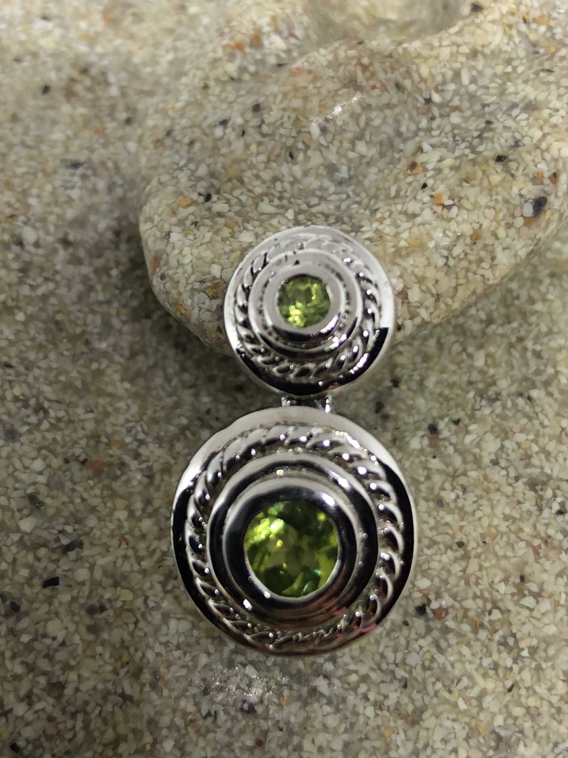 Vintage Handmade Sterling Silver Genuine Green Peridot Stud Earrings