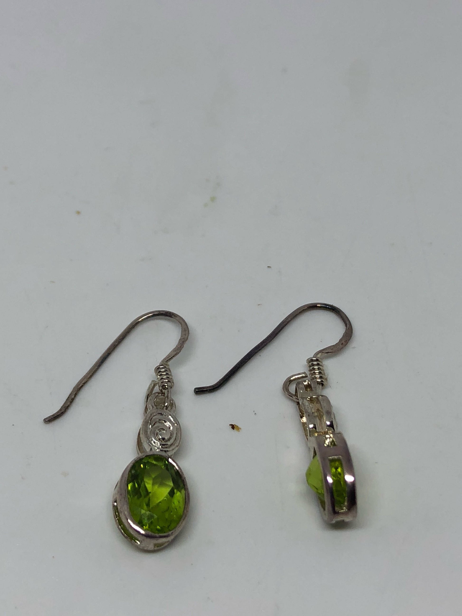 Vintage Handmade Sterling Silver Genuine Green Peridot drop Earrings