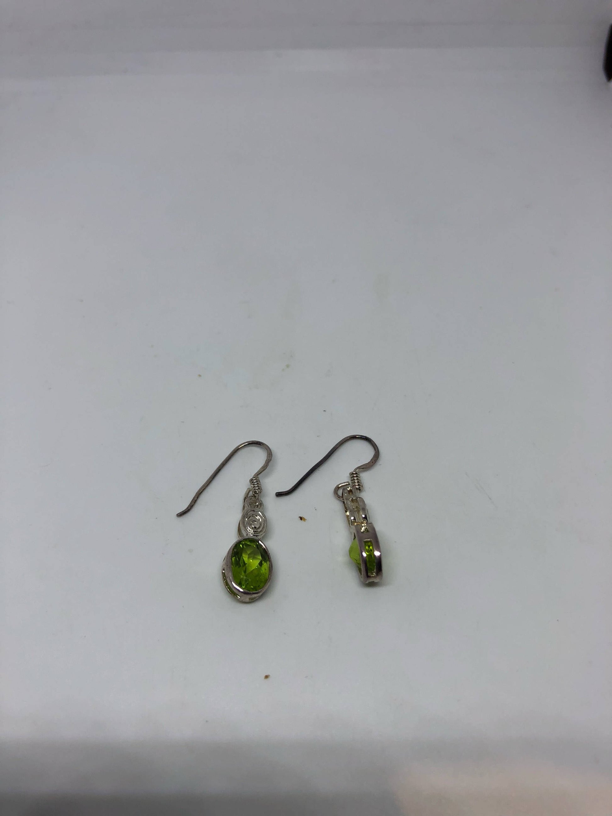 Vintage Handmade Sterling Silver Genuine Green Peridot drop Earrings