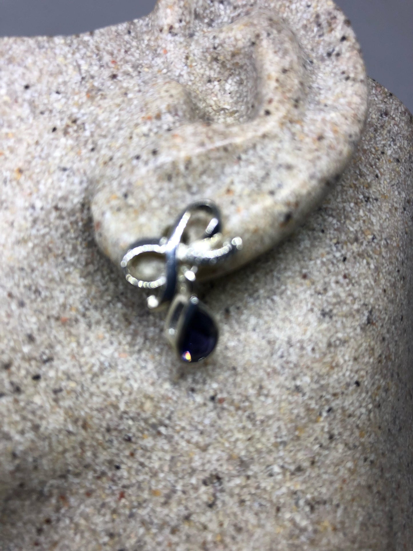 Vintage Handmade Sterling Silver Genuine Deep Blue Iolite bow Earrings