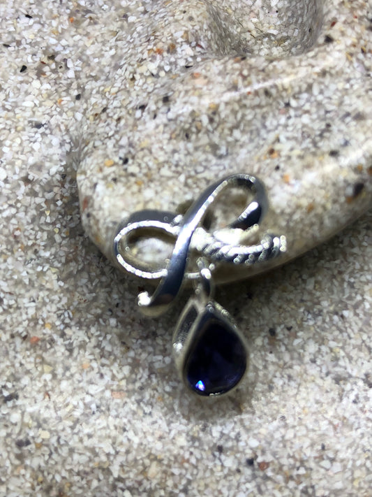 Vintage Handmade Sterling Silver Genuine Deep Blue Iolite bow Earrings